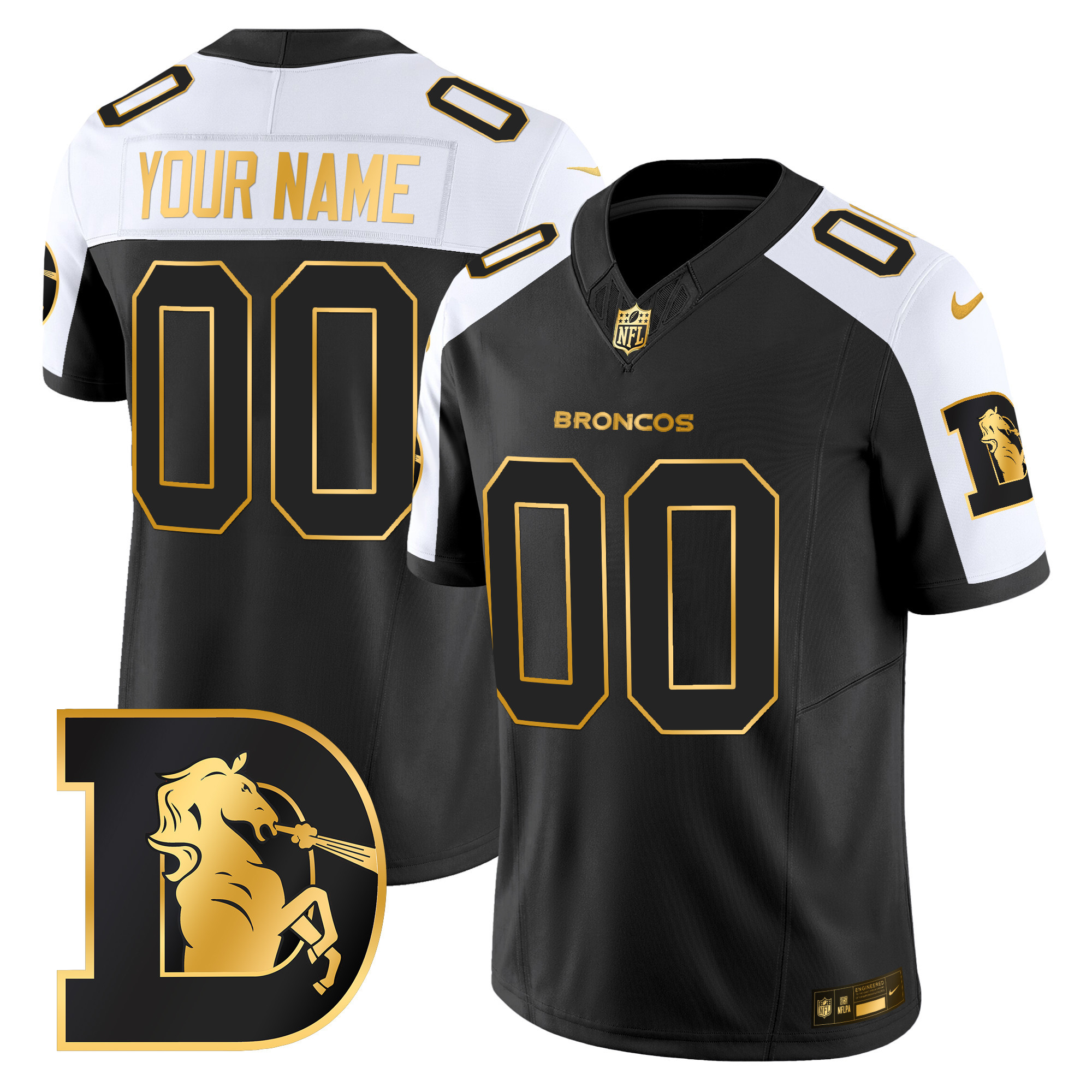 Men's Denver Broncos Throwback Gold Vapor Limited Custom Black Alternate Jersey - All Stitched