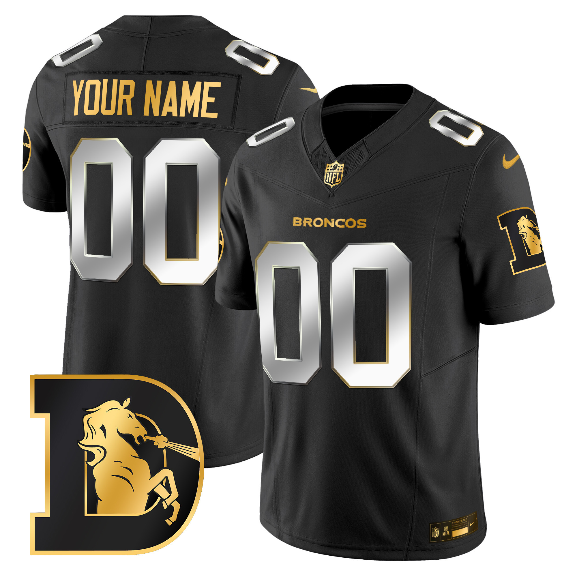 Men's Denver Broncos Throwback Gold Vapor Limited Custom Black Limited Jersey - All Stitched