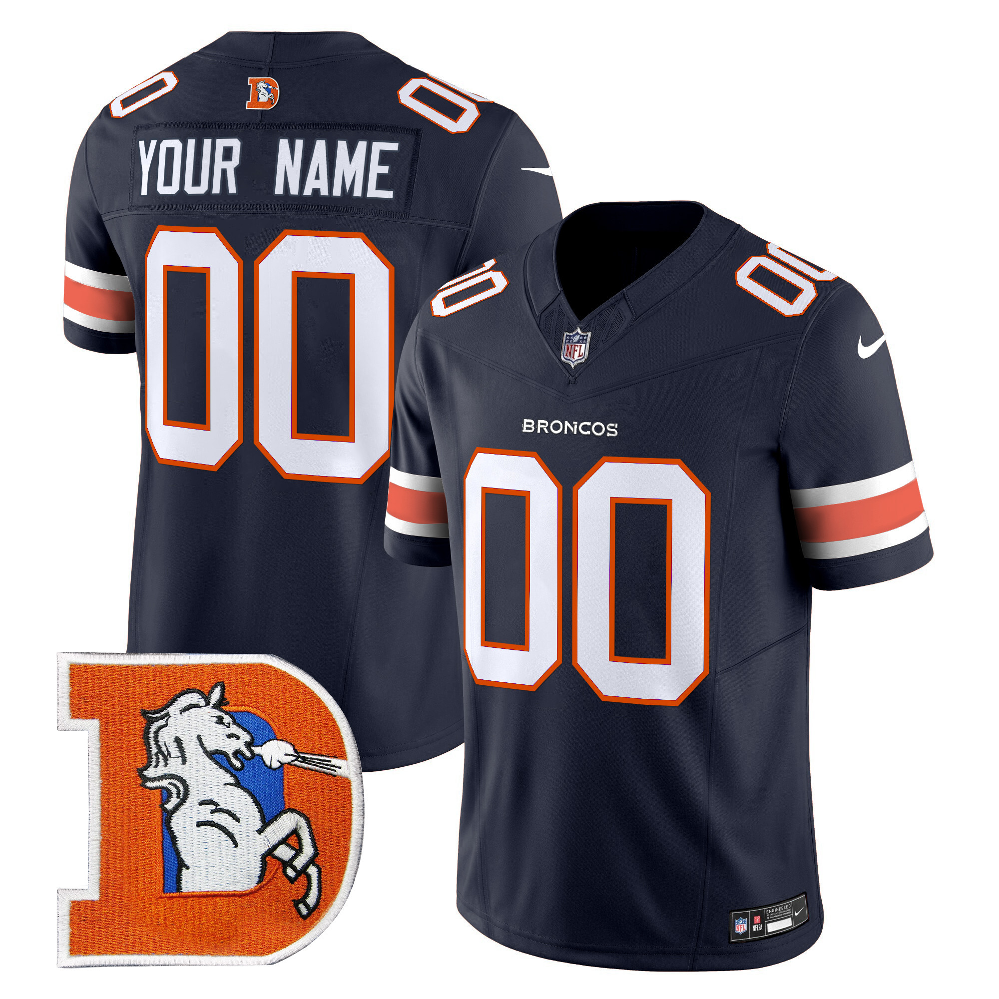 Men's Denver Broncos Throwback Vapor Limited Custom Navy Jersey V2 - All Stitched