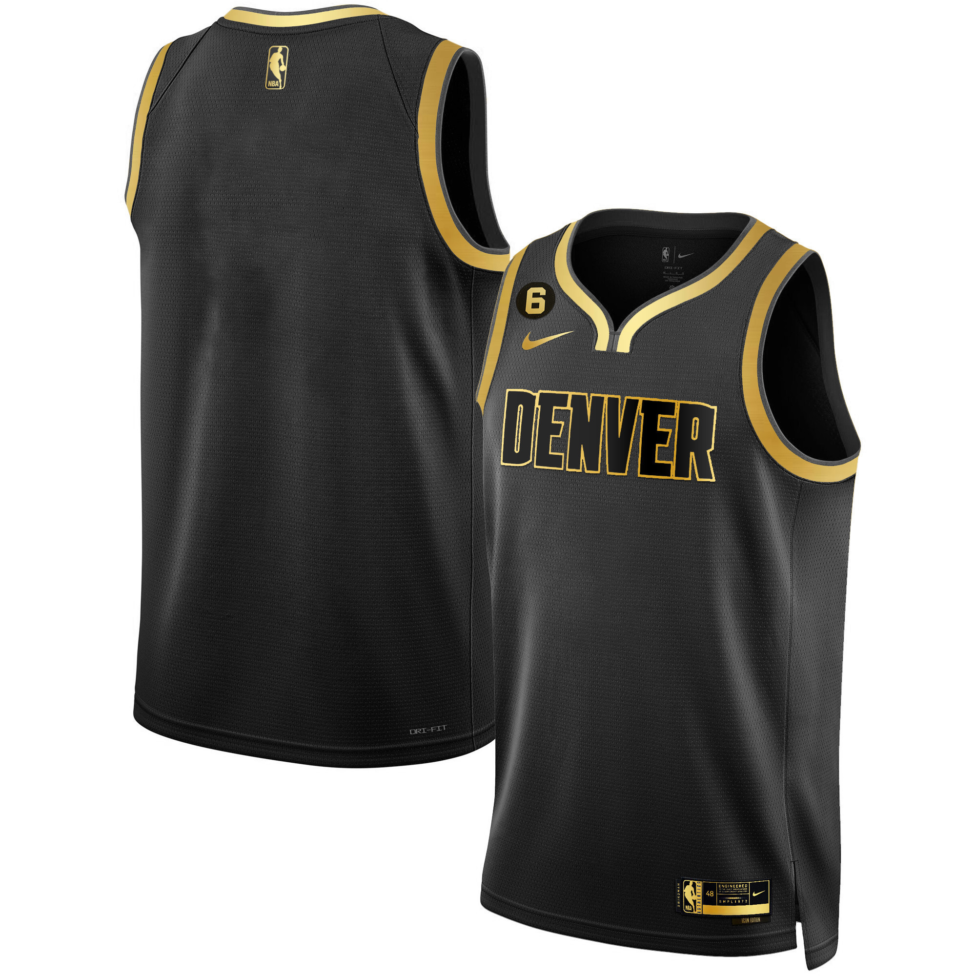 Men's Denver Nuggets #6 Patch Collection Black Gold Jersey - All Stitched