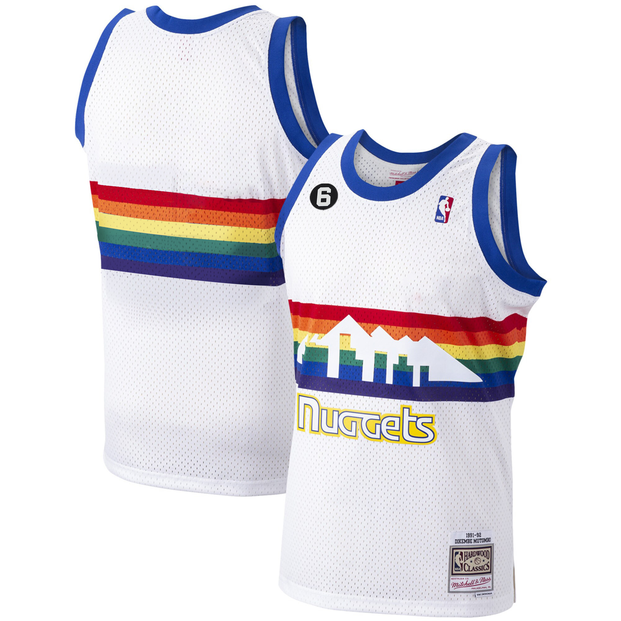 Men's Denver Nuggets #6 Patch Collection White Classic Jersey - All Stitched