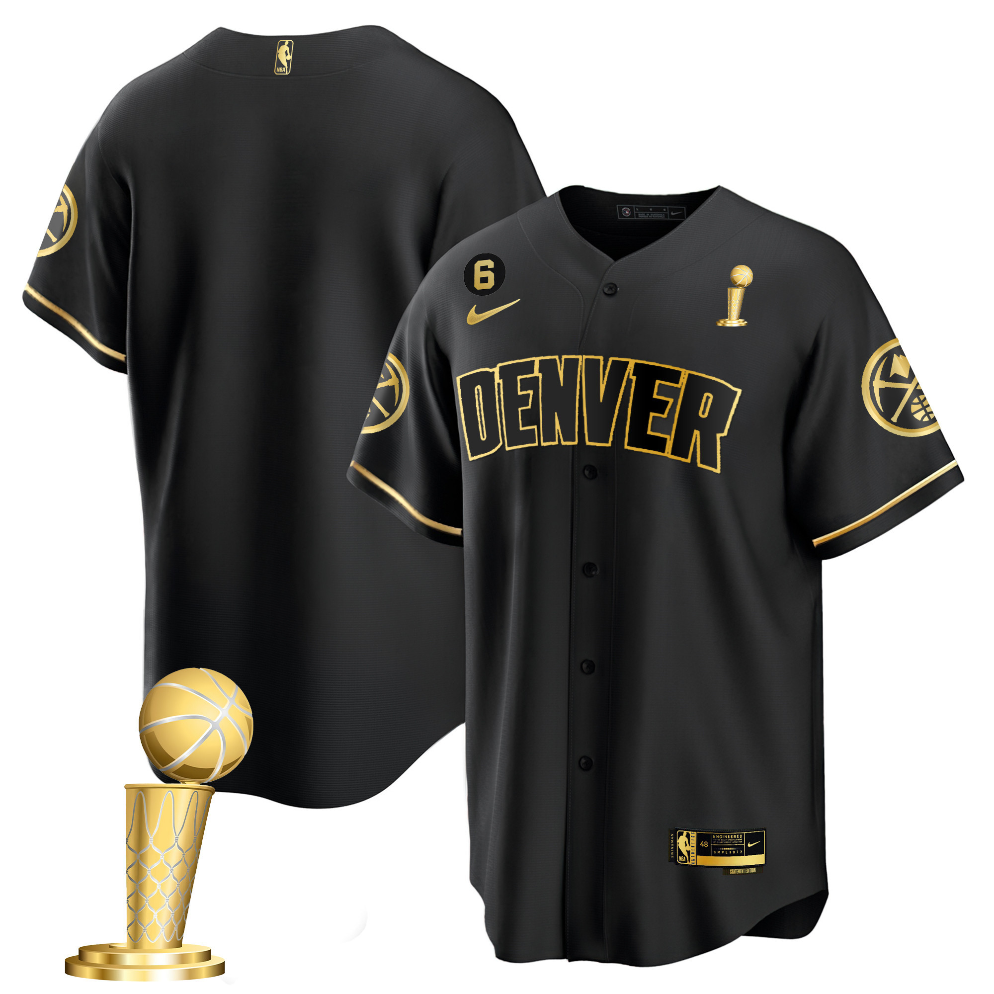 Men's Denver Nuggets 2023 Champions Cool Base Black Gold Jersey - All Stitched