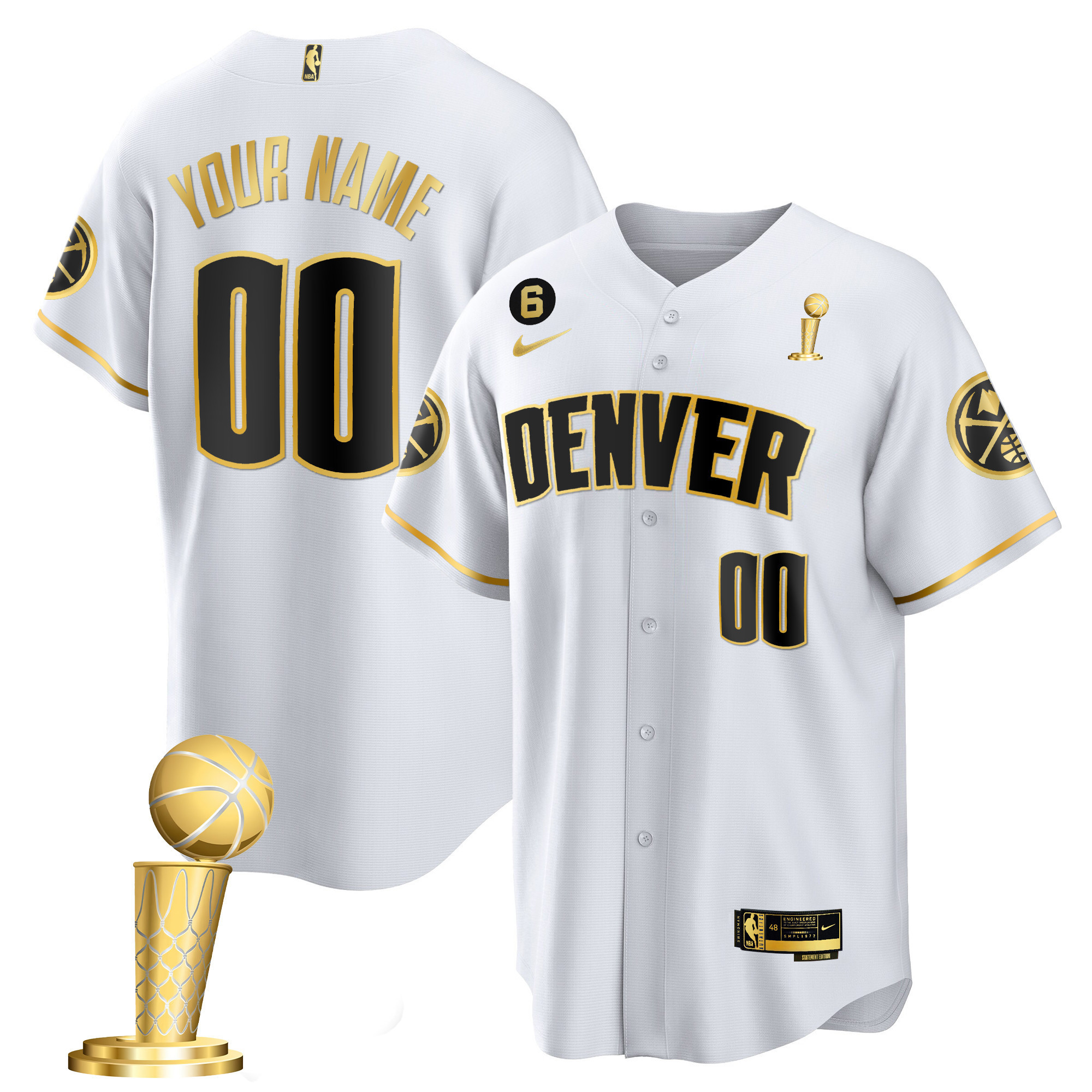 Men's Denver Nuggets 2023 Champions Cool Base Custom White Gold Jersey - All Stitched