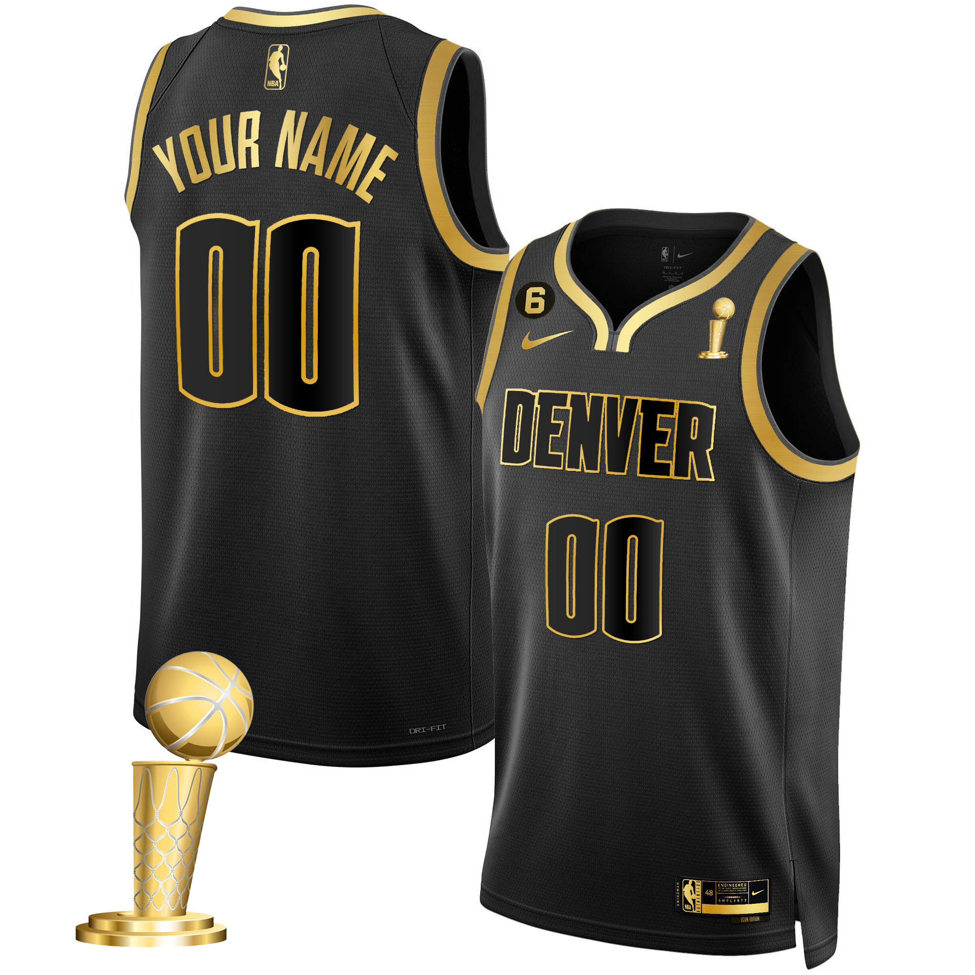 Men's Denver Nuggets 2023 Champions Custom Black Gold Jersey Collection - All Stitched