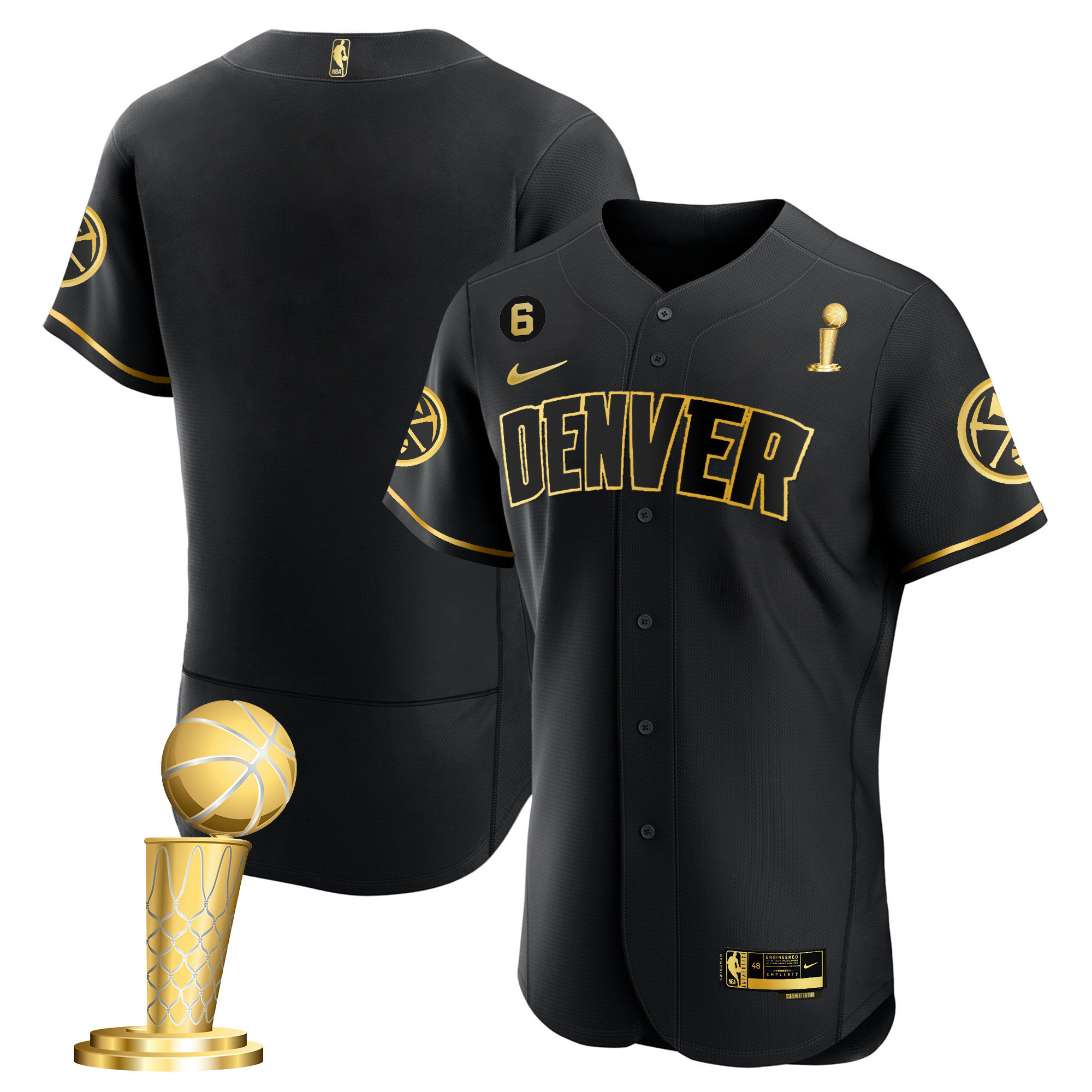 Men's Denver Nuggets 2023 Champions Flex Base Black Gold Jersey - All Stitched