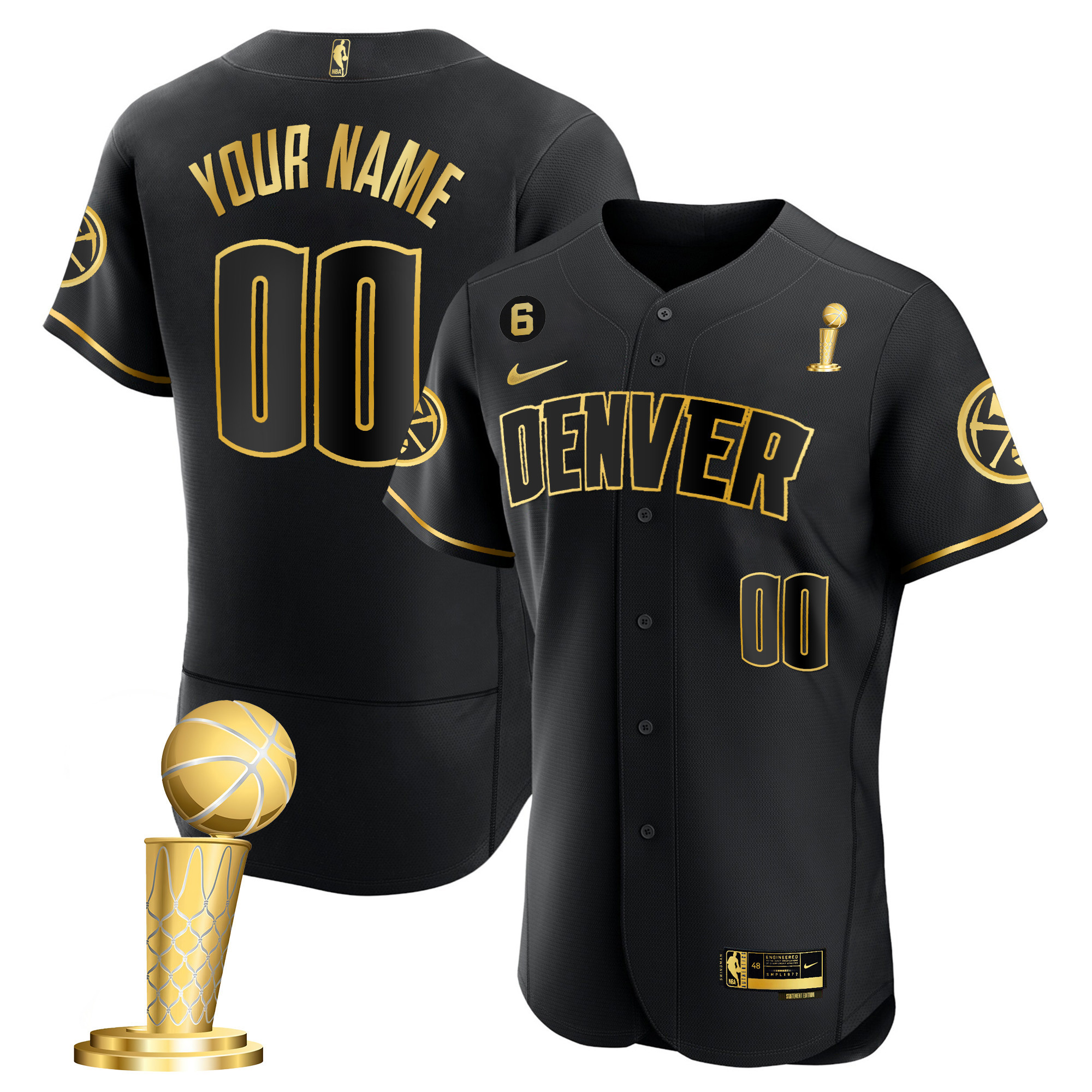 Men's Denver Nuggets 2023 Champions Flex Base Custom Black Gold Jersey - All Stitched