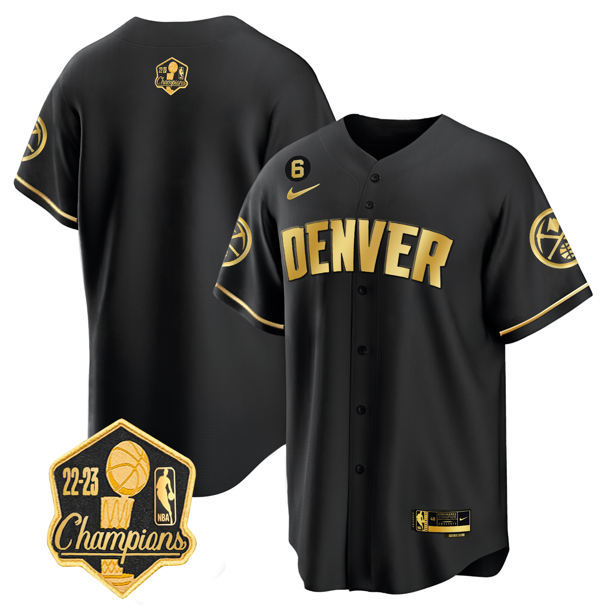 Men's Denver Nuggets 2023 Champions Limited Patch Cool Base Black Limited Jersey - All Stitched
