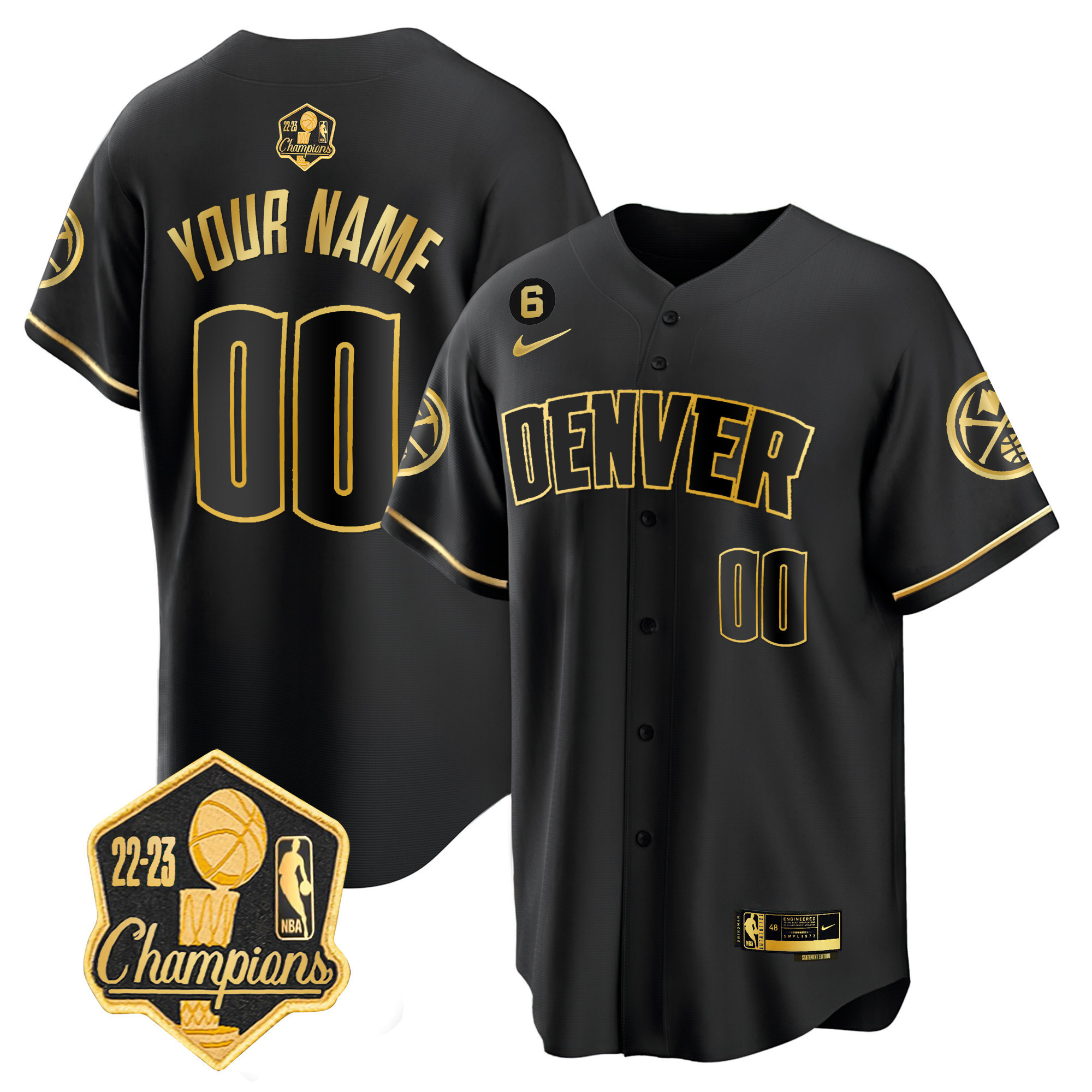 Men's Denver Nuggets 2023 Champions Limited Patch Cool Base Custom Black Gold Jersey - All Stitched