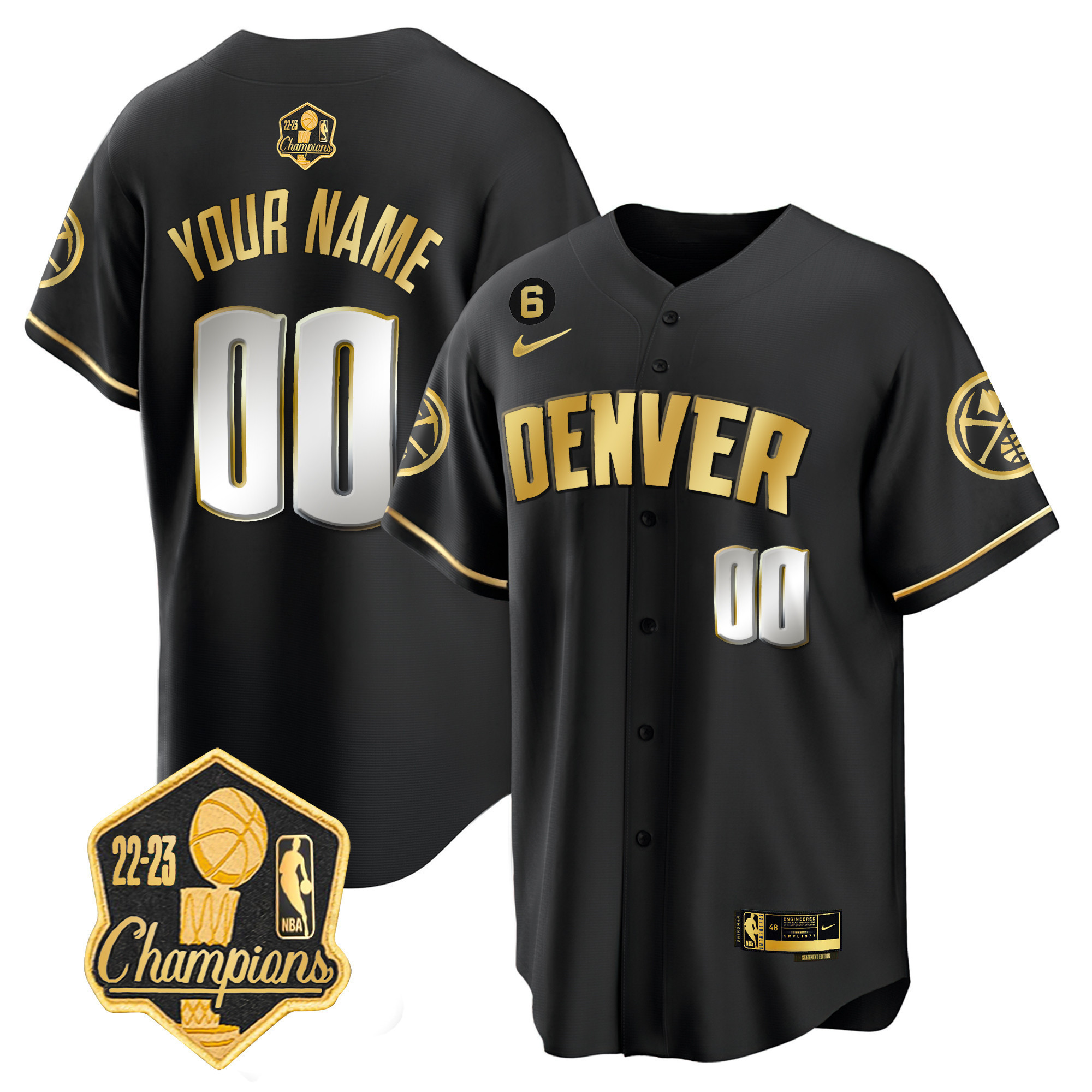 Men's Denver Nuggets 2023 Champions Limited Patch Cool Base Custom Black Limited Jersey - All Stitched