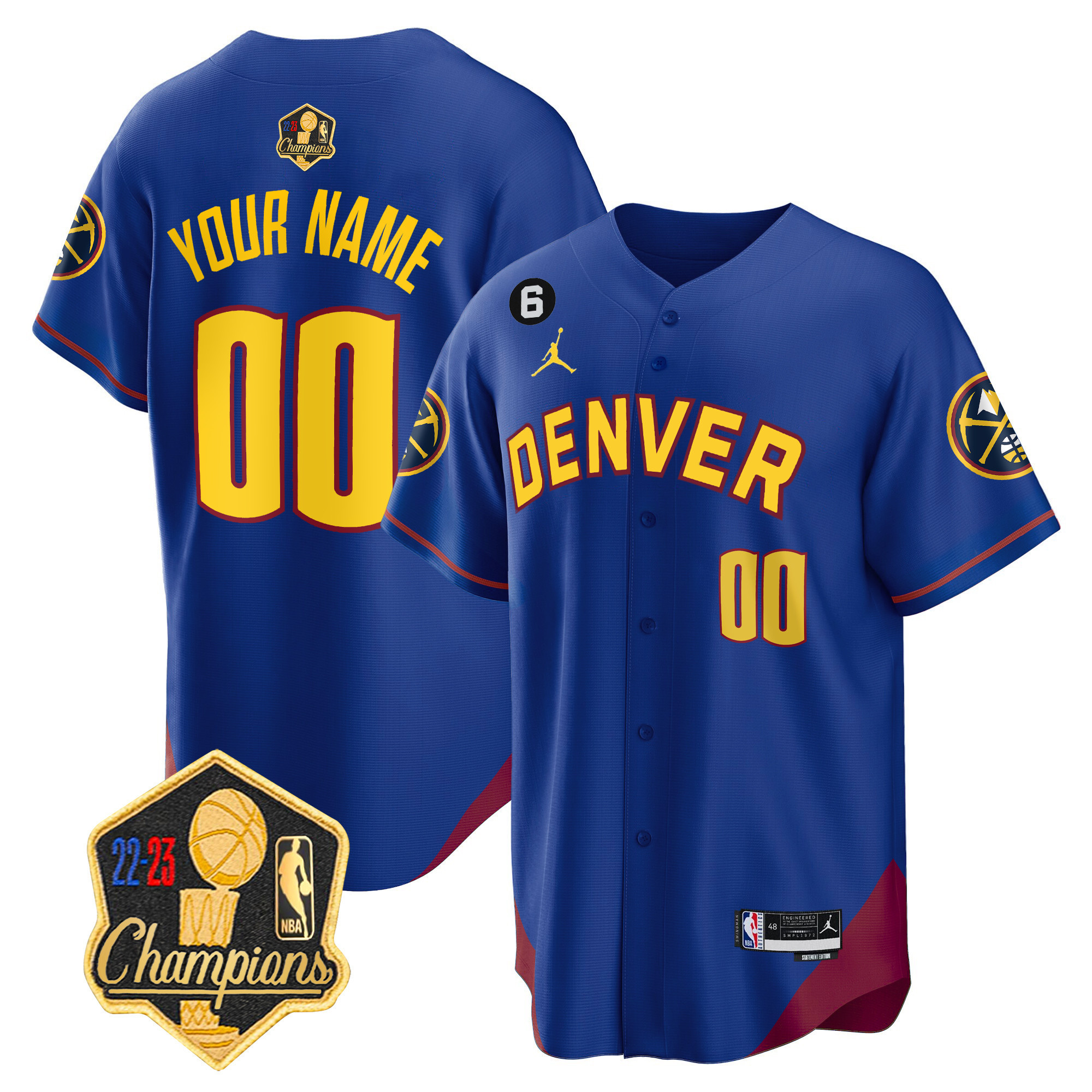 Men's Denver Nuggets 2023 Champions Limited Patch Cool Base Custom Statement Jersey - All Stitched