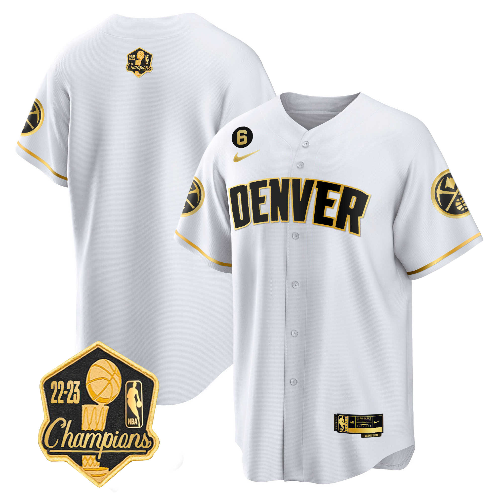 Men's Denver Nuggets 2023 Champions Limited Patch Cool Base White Gold Jersey - All Stitched