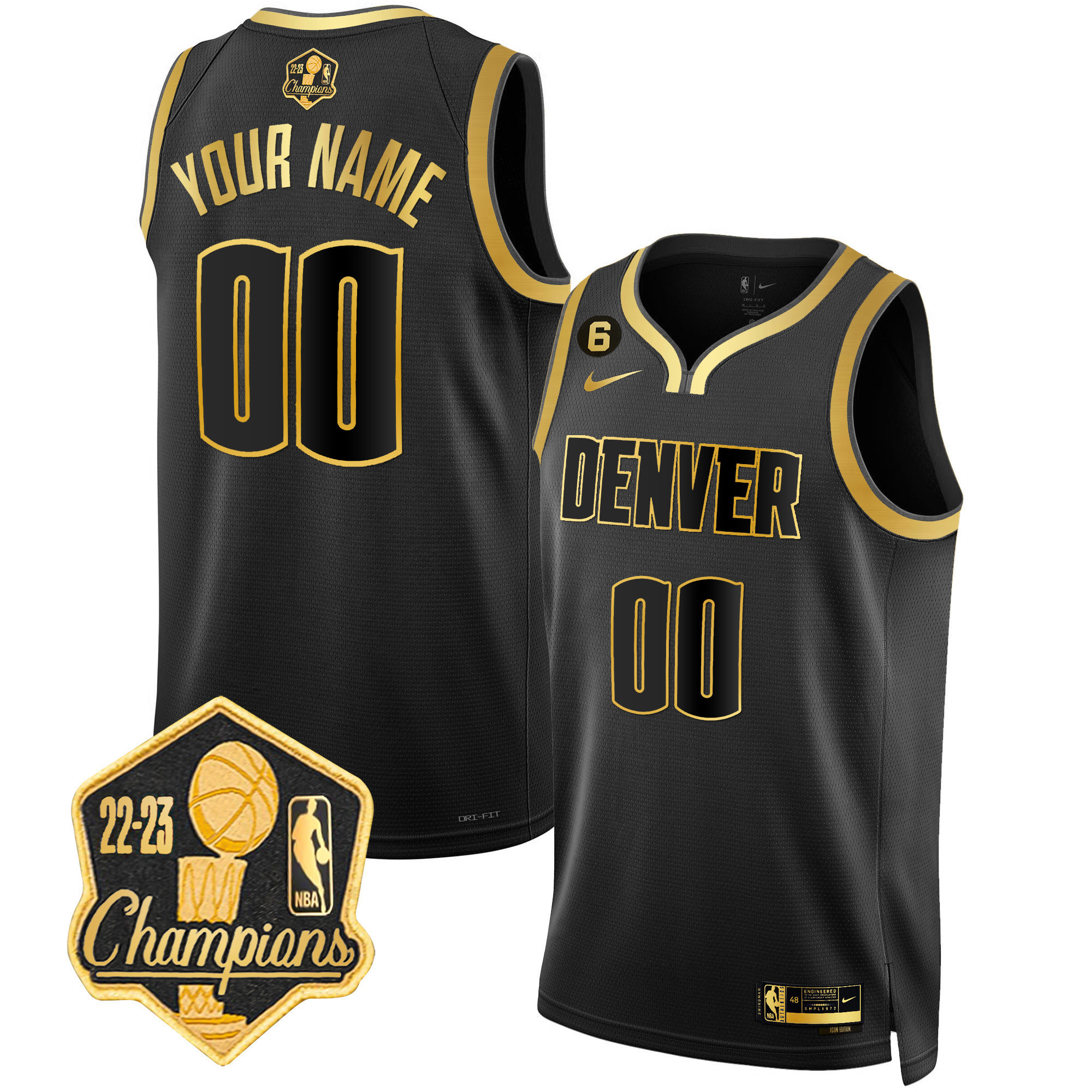 Men's Denver Nuggets 2023 Champions Limited Patch Custom Black Gold Jersey - All Stitched