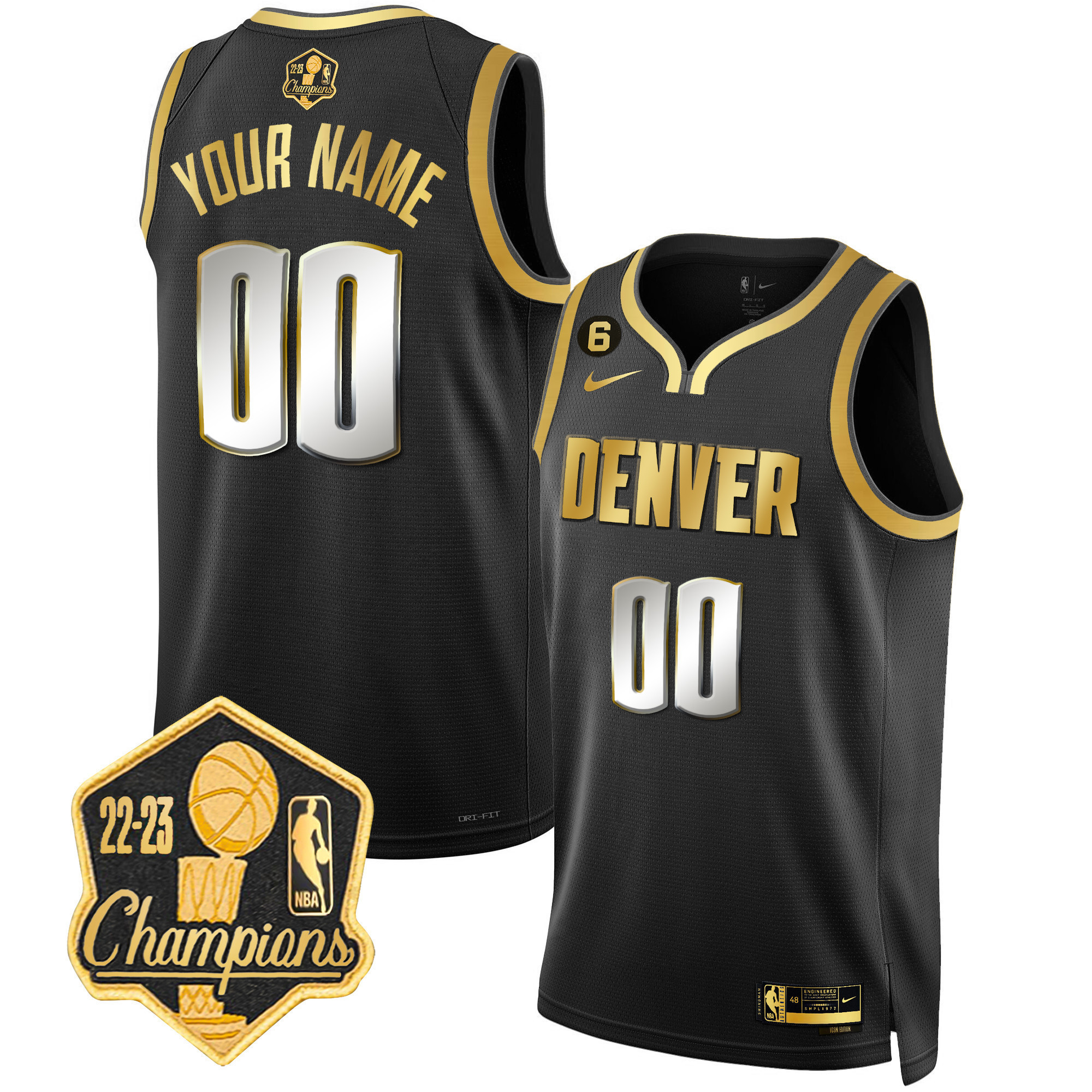 Men's Denver Nuggets 2023 Champions Limited Patch Custom Black Limited Jersey - All Stitched