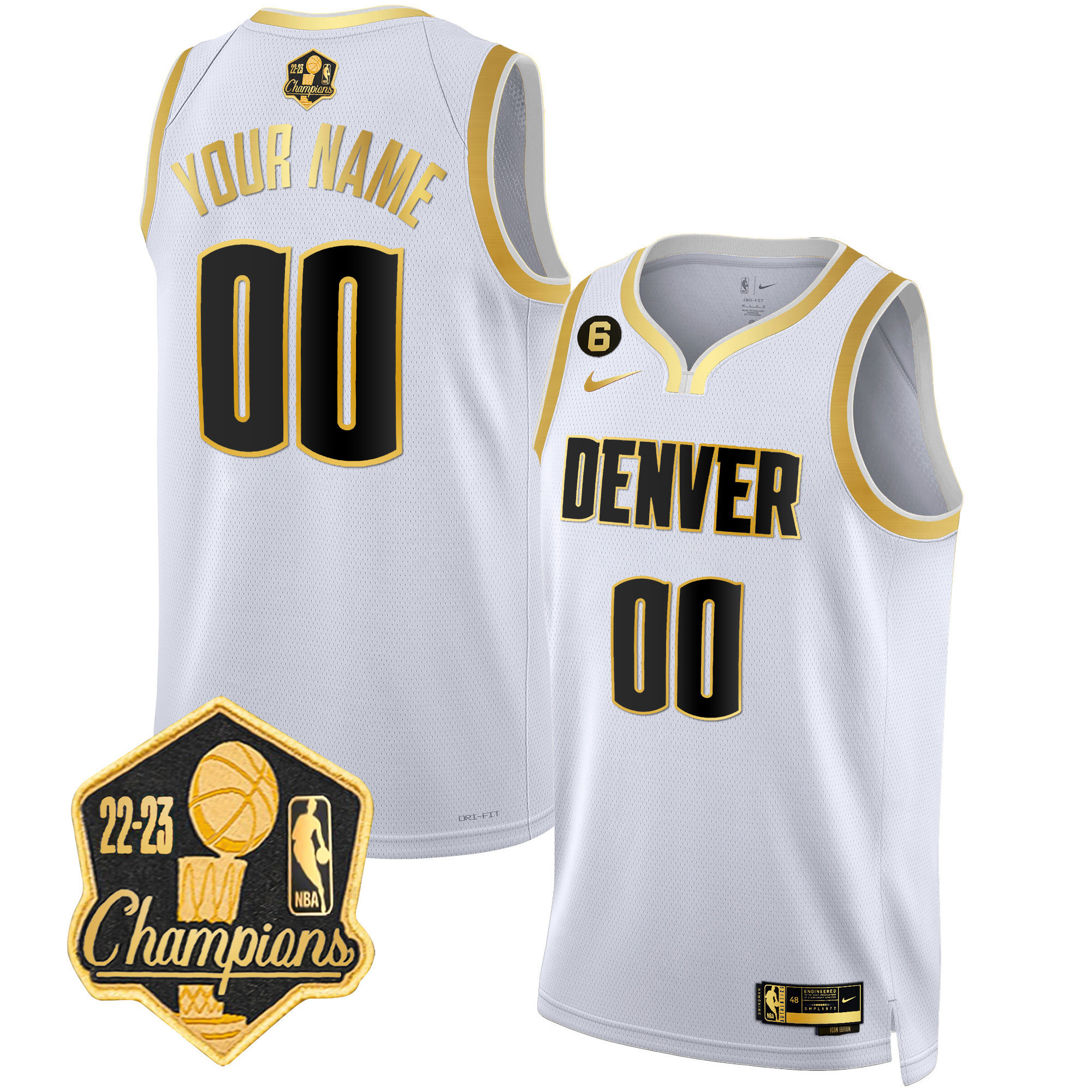 Men's Denver Nuggets 2023 Champions Limited Patch Custom White Gold Jersey - All Stitched