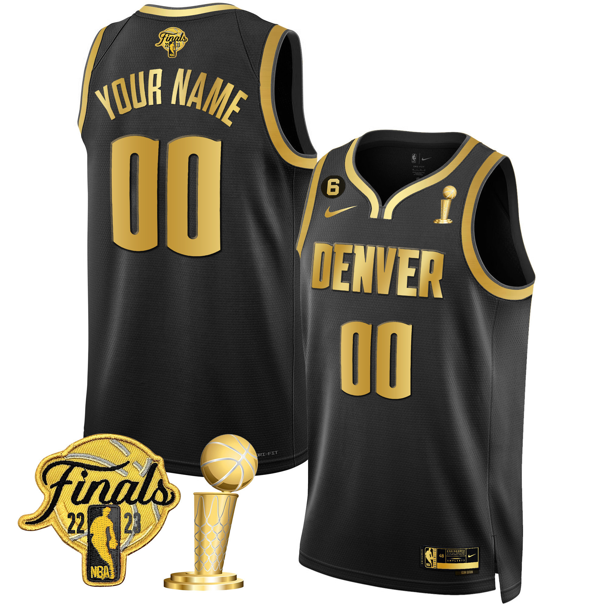 Men's Denver Nuggets 2023 Finals & Champions Black & White Gold Custom Black Gold Jersey - All Stitched