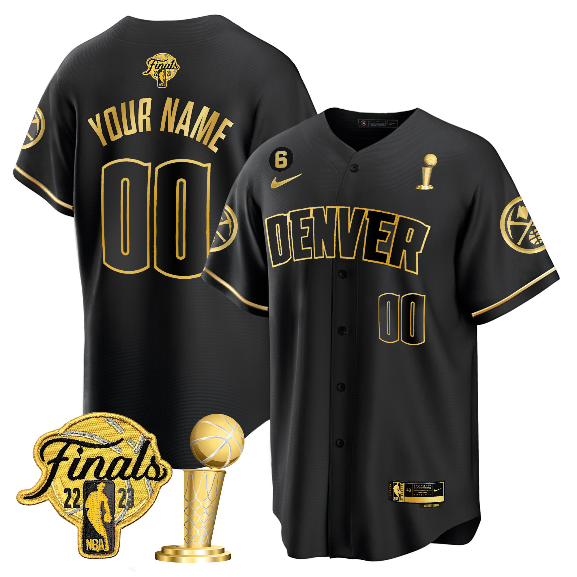 Men's Denver Nuggets 2023 Finals & Champions Cool Base Custom Black Gold Jersey - All Stitched