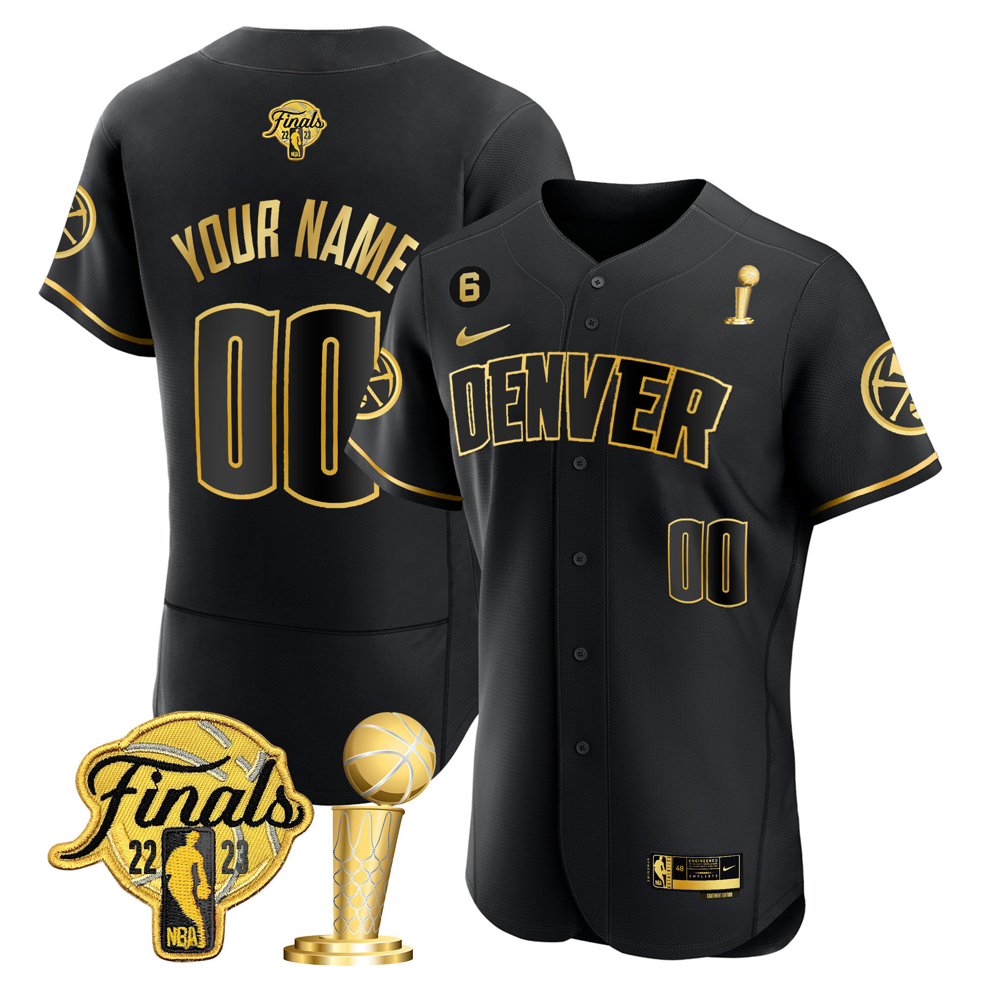 Men's Denver Nuggets 2023 Finals & Champions Flex Base Custom Black Gold Jersey - All Stitched