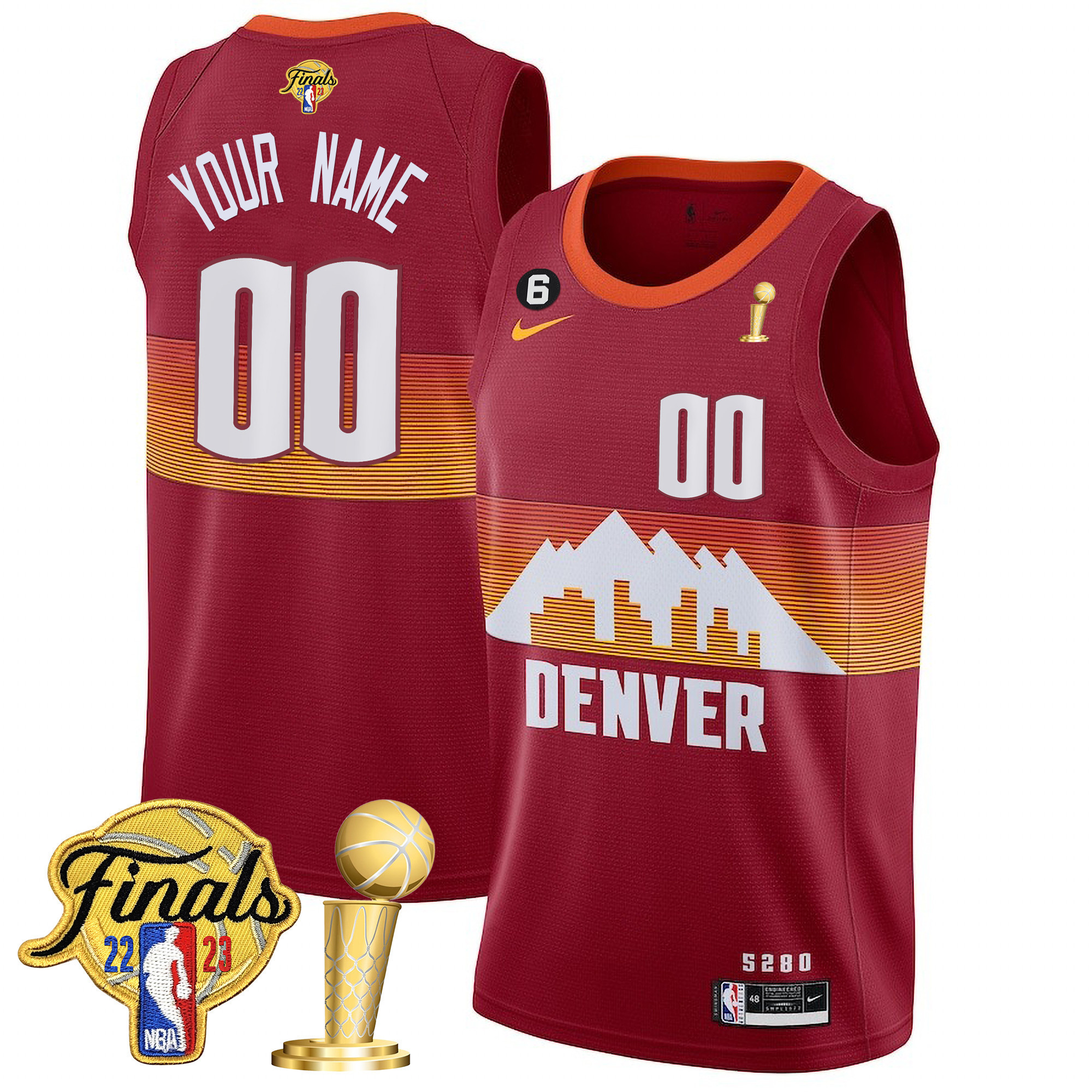 Men's Denver Nuggets 2023 Finals & Champions Patch Collection Custom City Red Jersey V2 - All Stitched