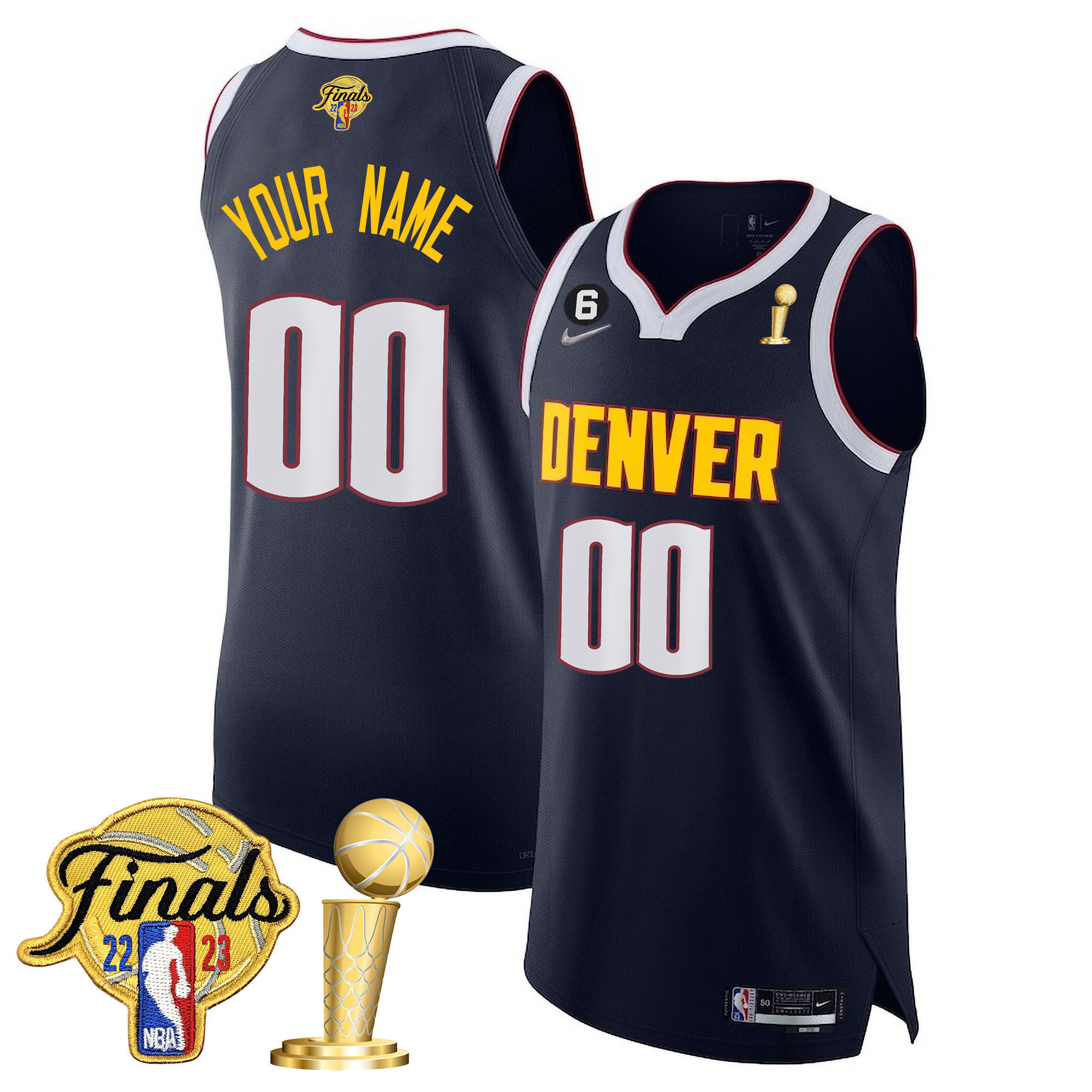 Men's Denver Nuggets 2023 Finals & Champions Patch Collection Custom Diamond Jersey V2 - All Stitched