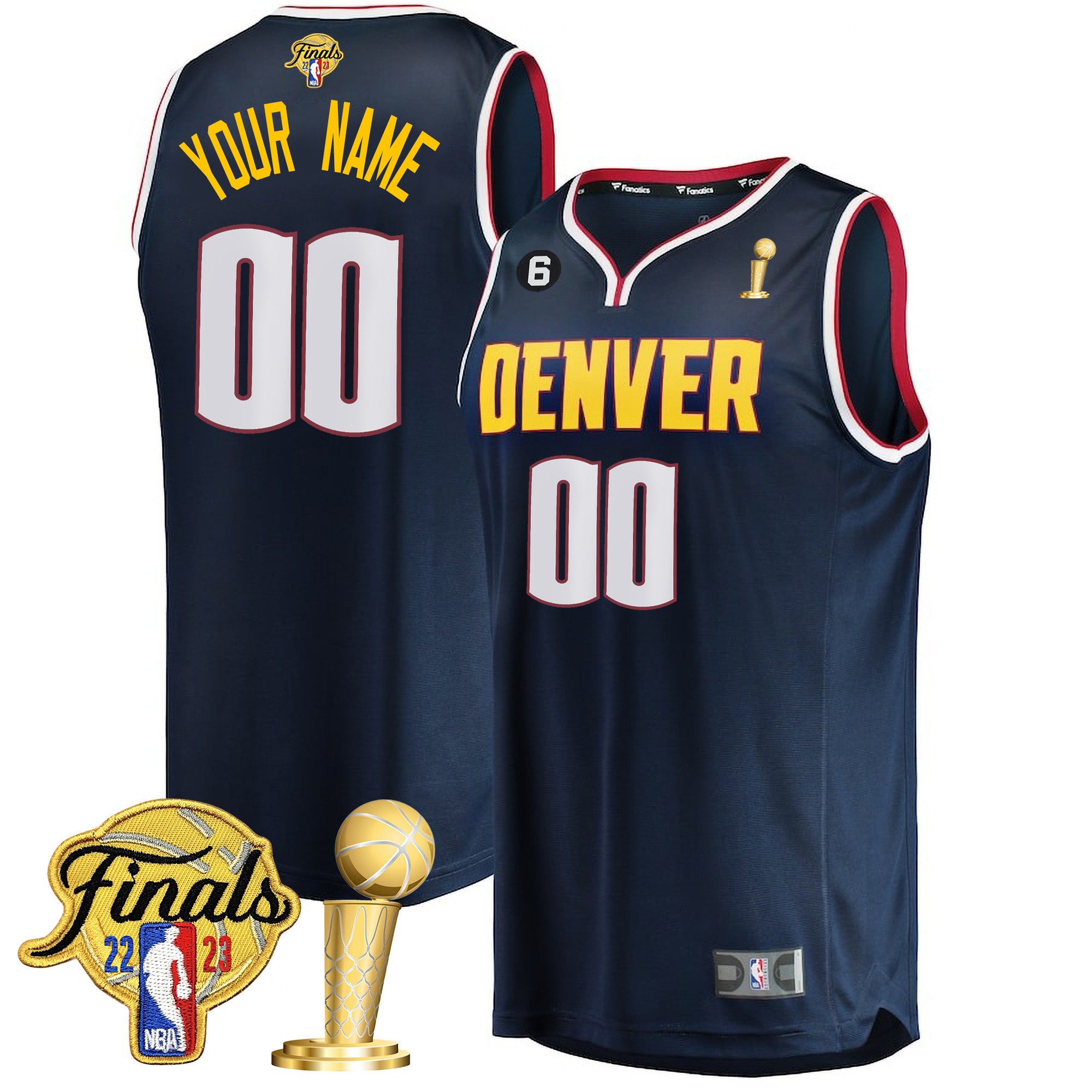 Men's Denver Nuggets 2023 Finals & Champions Patch Collection Custom Icon Navy Jersey V2 - All Stitched
