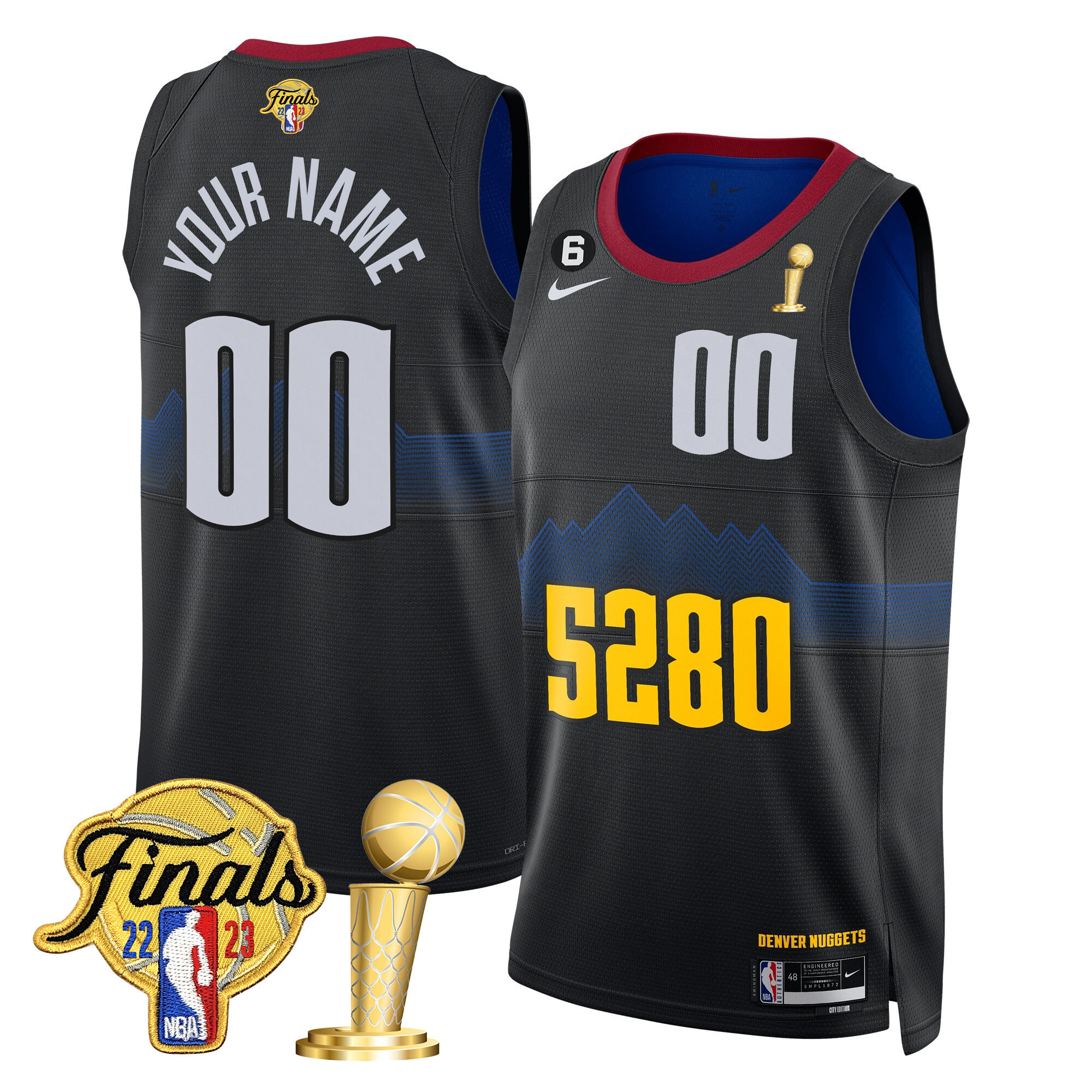 Men's Denver Nuggets 2023 Finals & Champions Patch Custom 5280 City Jersey - All Stitched
