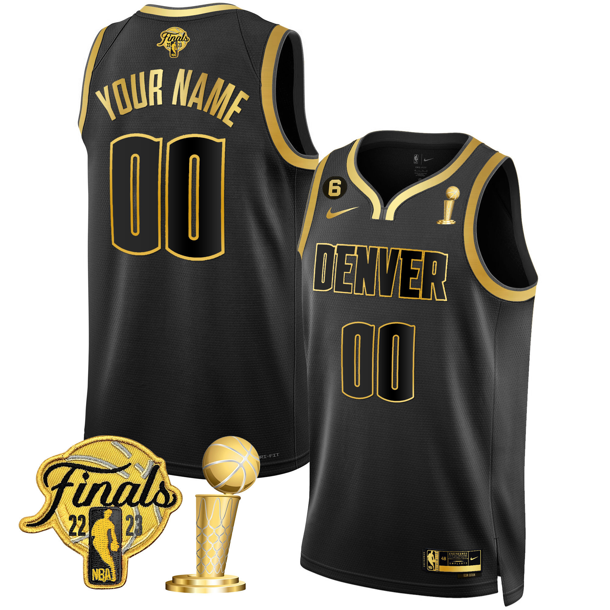Men's Denver Nuggets 2023 Finals & Champions Patch Custom Black Gold Jersey - All Stitched