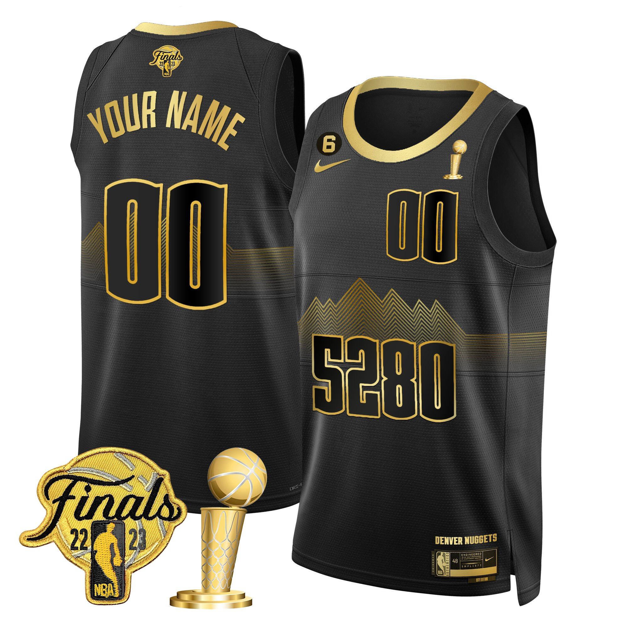 Men's Denver Nuggets 2023 Finals & Champions Patch Custom Black Gold Jersey V2- All Stitched