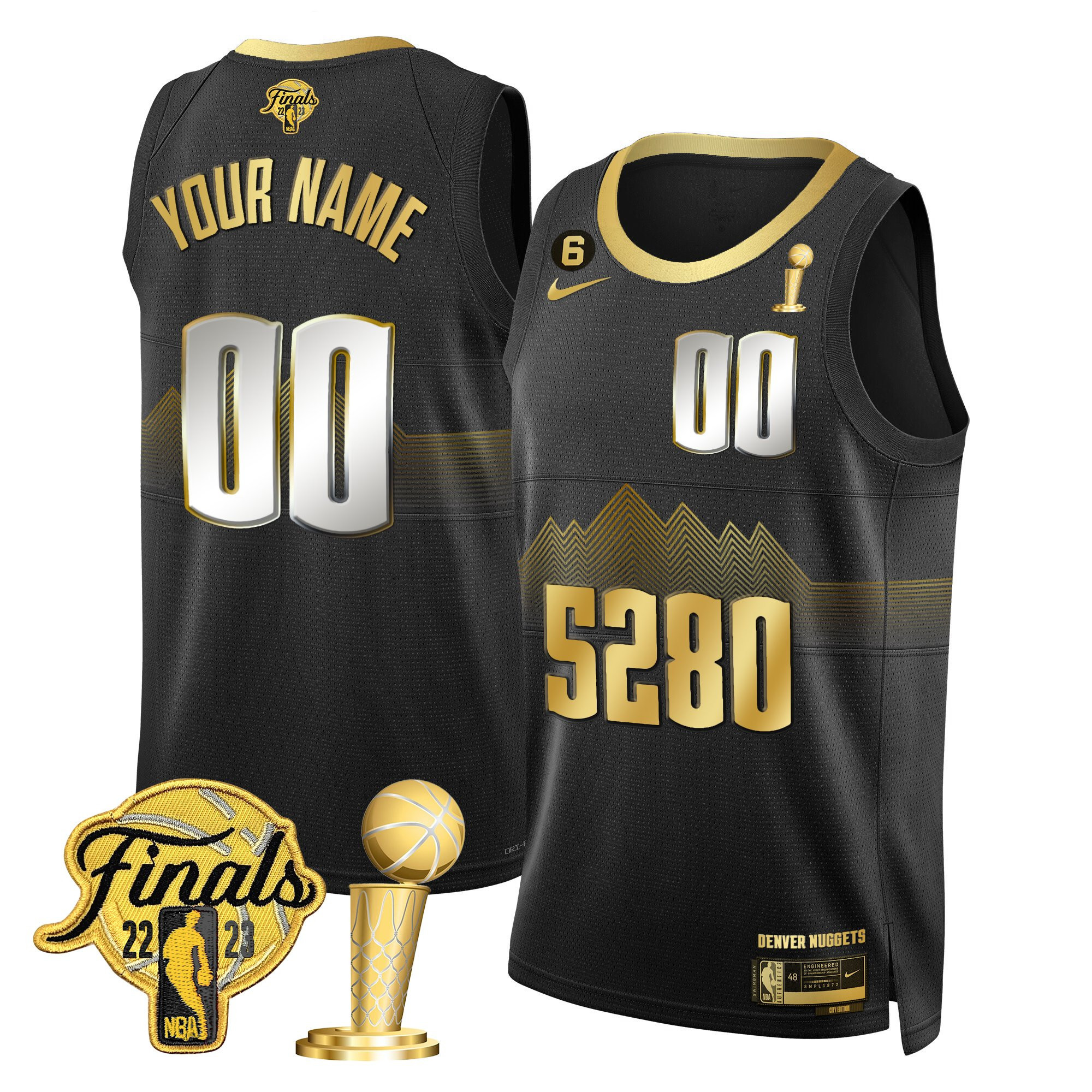 Men's Denver Nuggets 2023 Finals & Champions Patch Custom Black Limited Jersey V2- All Stitched