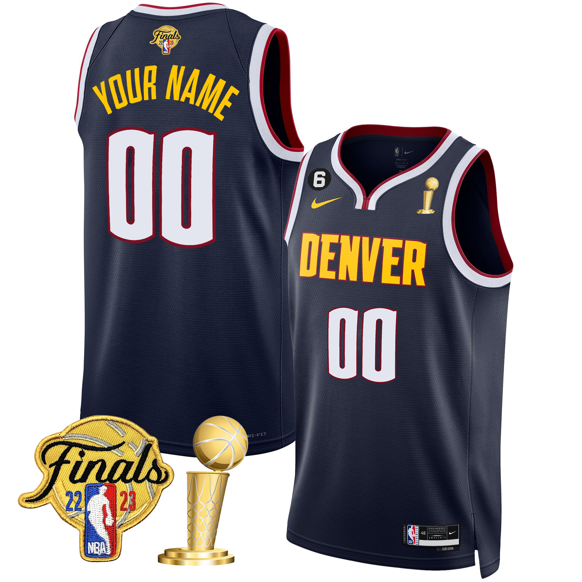 Men's Denver Nuggets 2023 Finals & Champions Patch Custom Icon Jersey V2- All Stitched