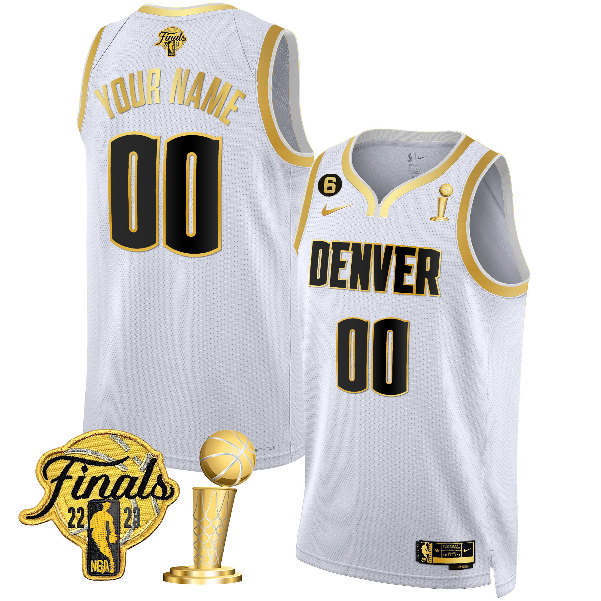 Men's Denver Nuggets 2023 Finals & Champions Patch Custom White Gold Jersey - All Stitched