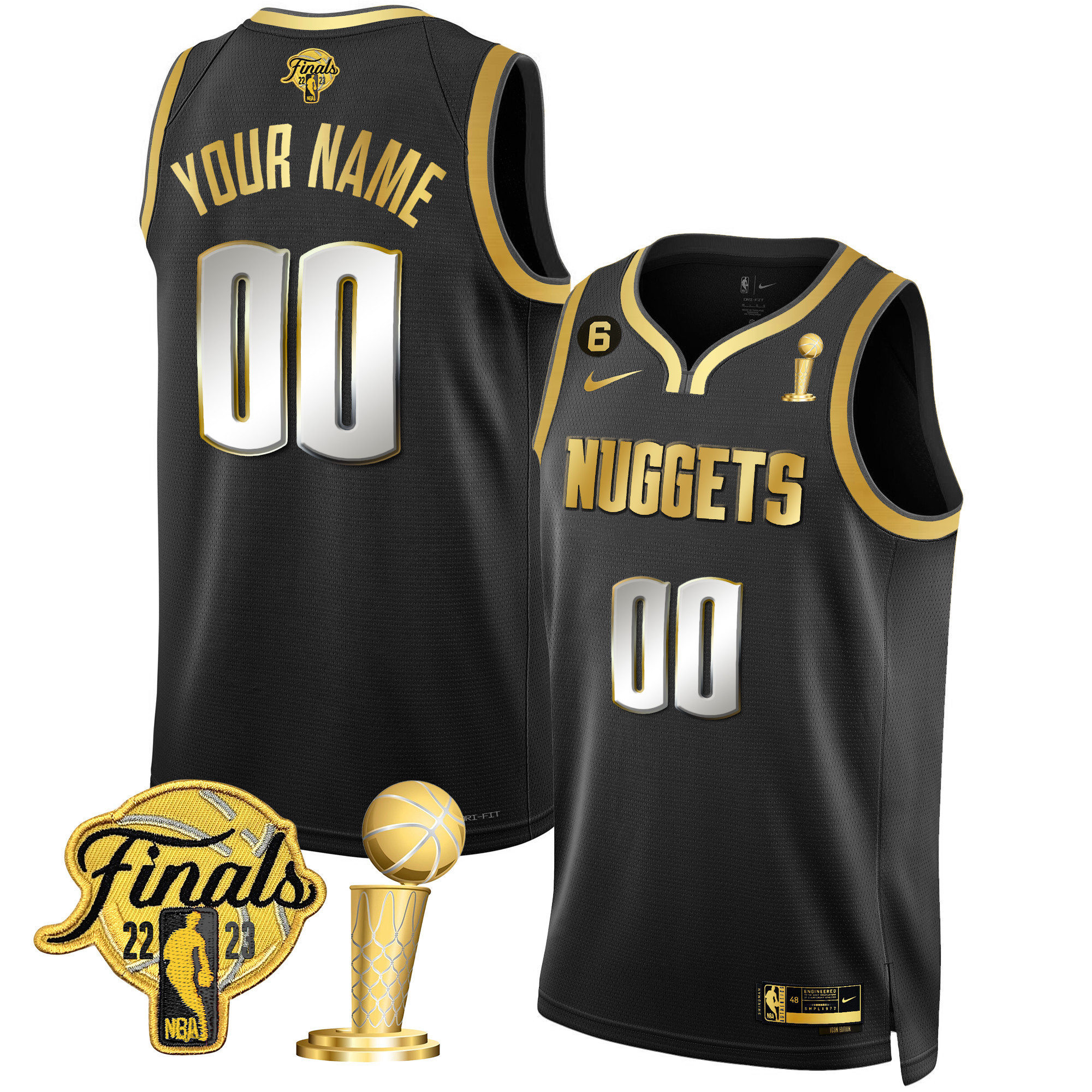 Men's Denver Nuggets 2023 Finals & Champions Patch Gold Custom Black Limited Jersey - All Stitched