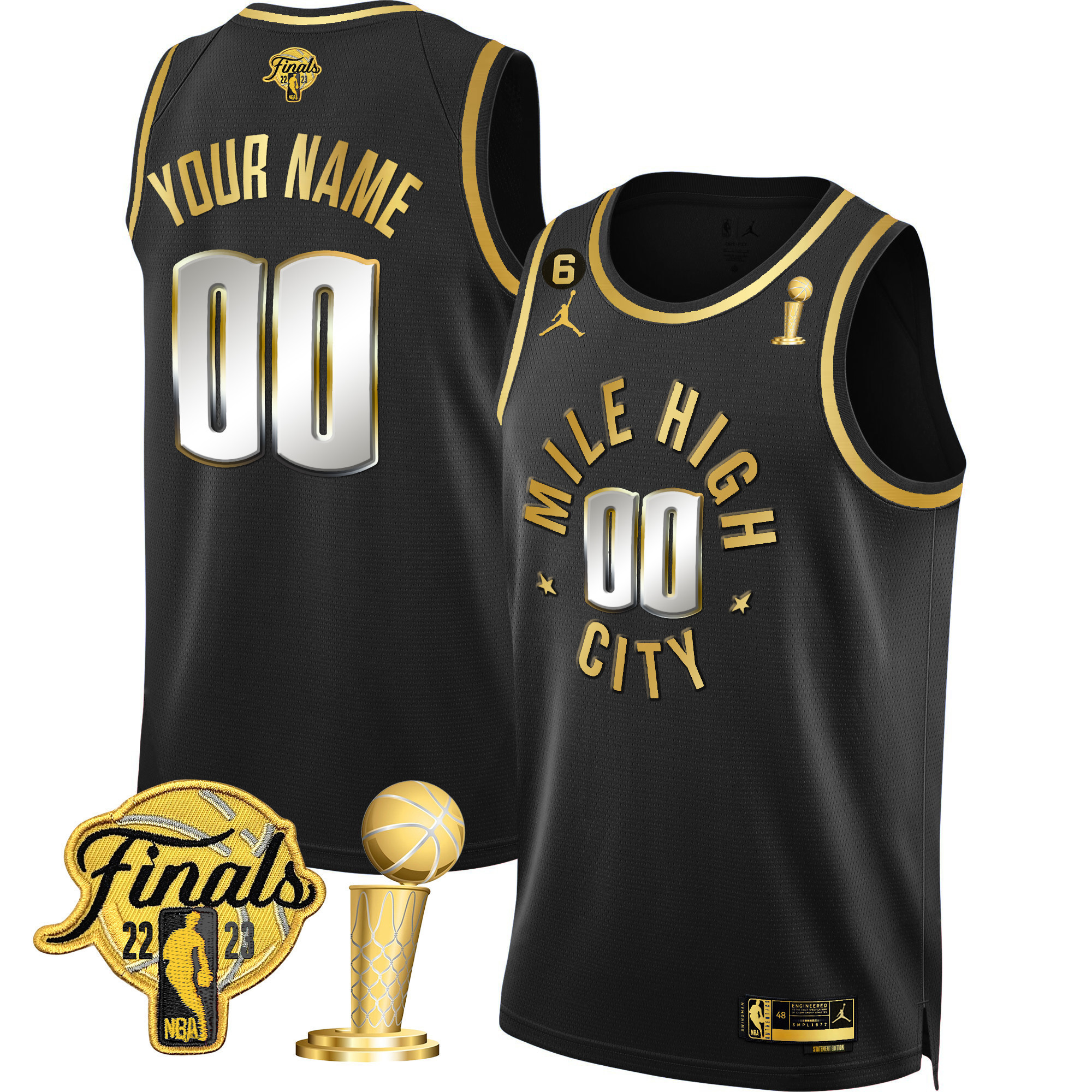 Men's Denver Nuggets 2023 Finals & Champions Patch Gold Custom Statement Limited Jersey - All Stitched