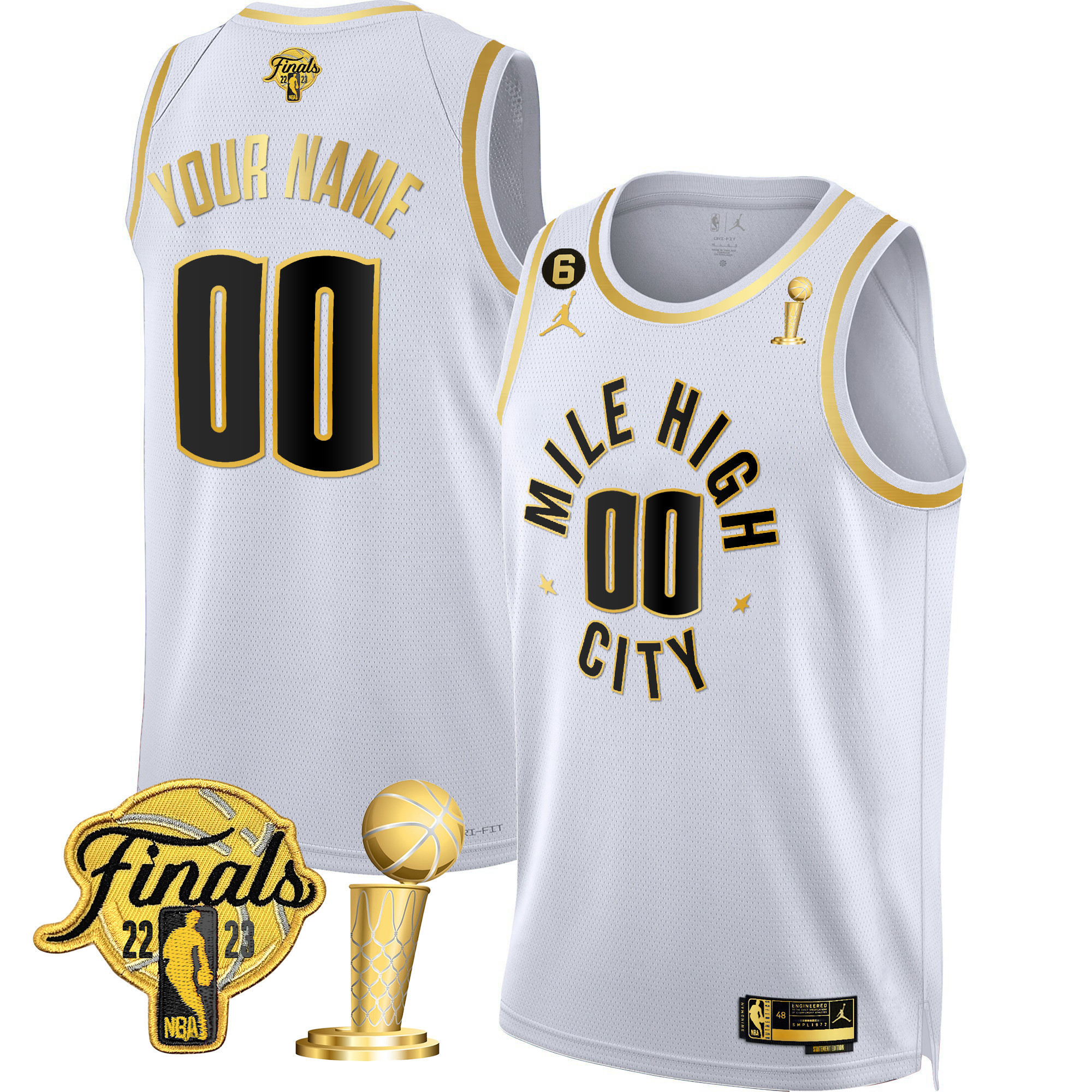 Men's Denver Nuggets 2023 Finals & Champions Patch Gold Custom Statement White Jersey - All Stitched
