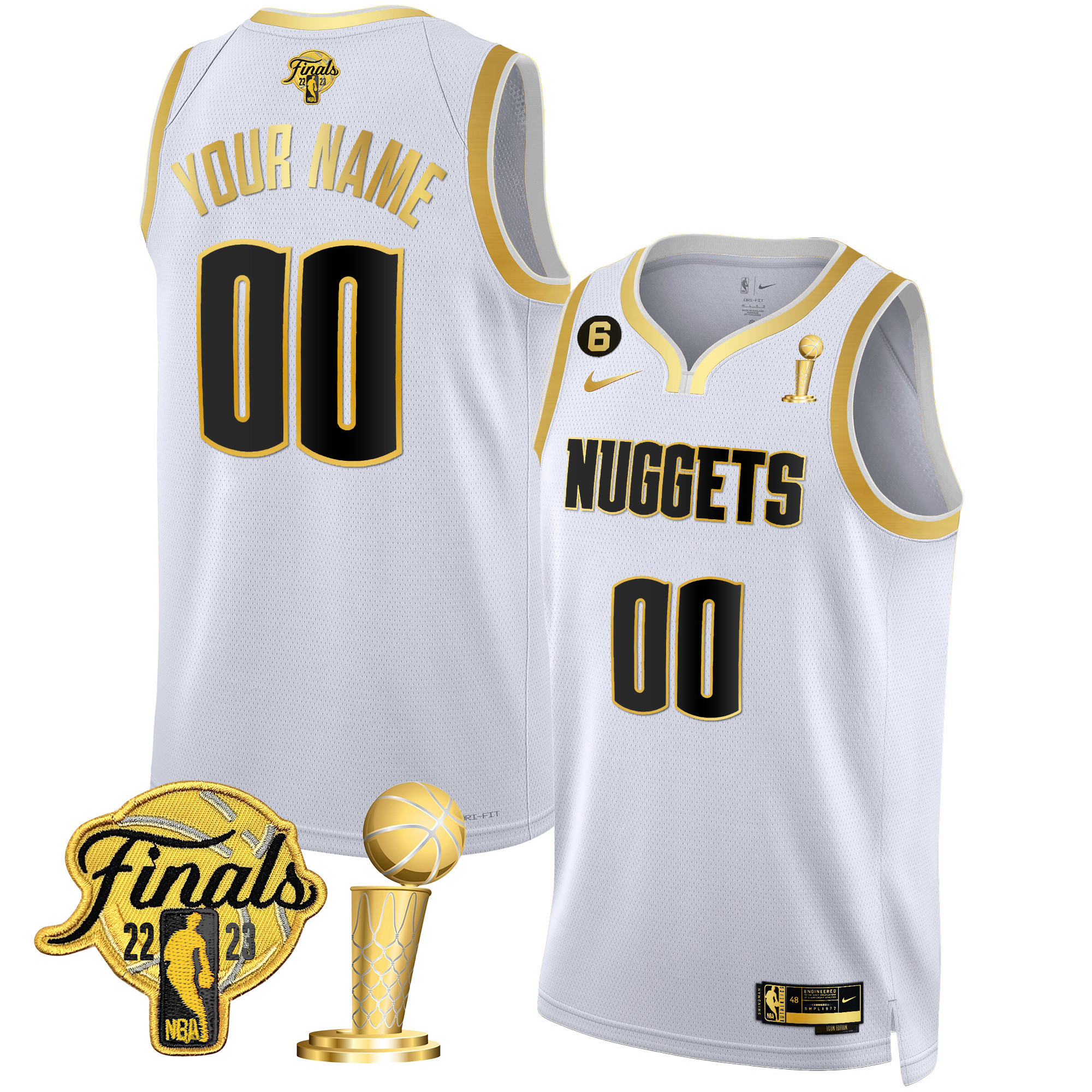 Men's Denver Nuggets 2023 Finals & Champions Patch Gold Custom White Gold Jersey - All Stitched