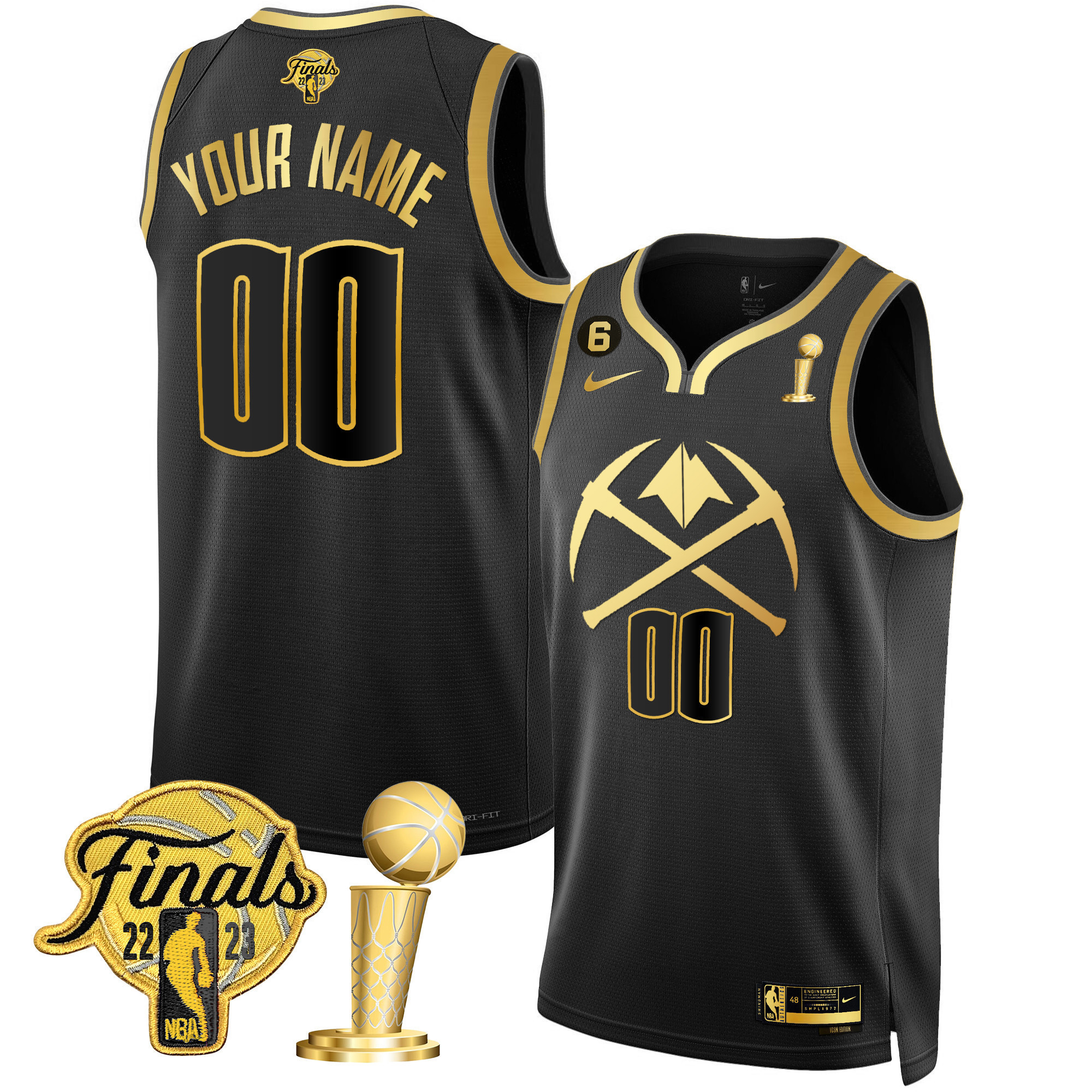 Men's Denver Nuggets 2023 Finals & Champions Patch Gold Special Custom Black Gold Jersey V2 - All Stitched