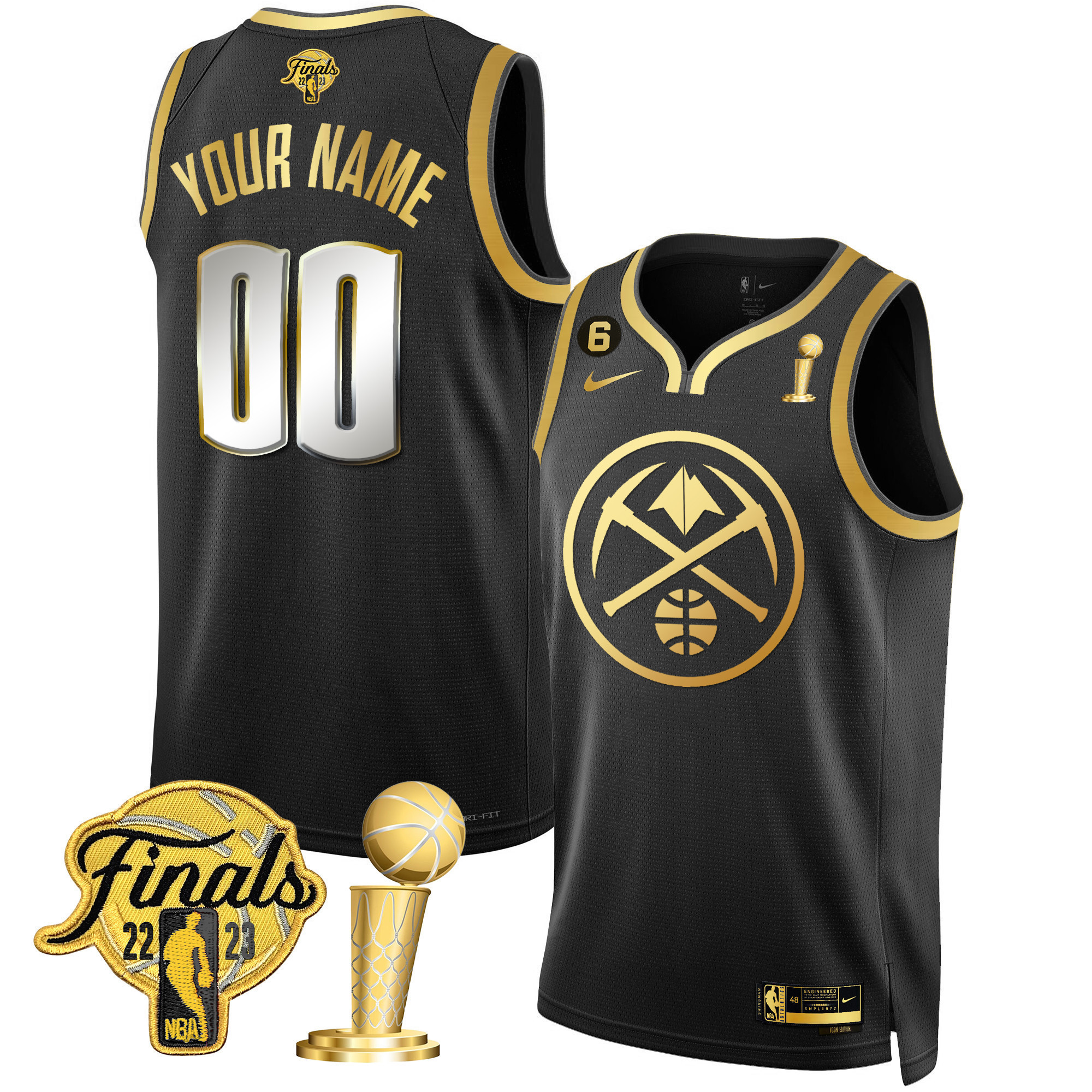 Men's Denver Nuggets 2023 Finals & Champions Patch Gold Special Custom Black Limited Jersey - All Stitched