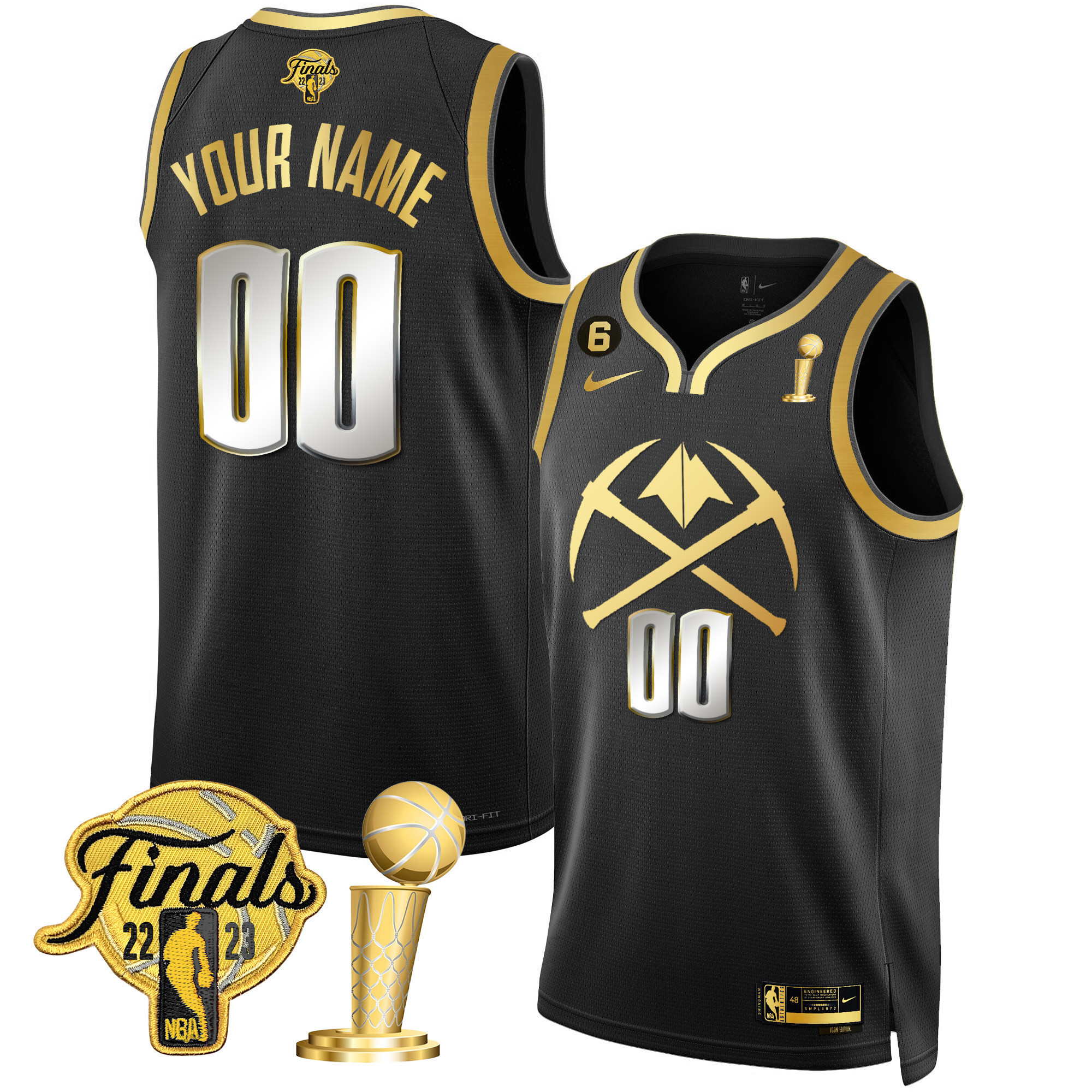 Men's Denver Nuggets 2023 Finals & Champions Patch Gold Special Custom Black Limited Jersey V2 - All Stitched