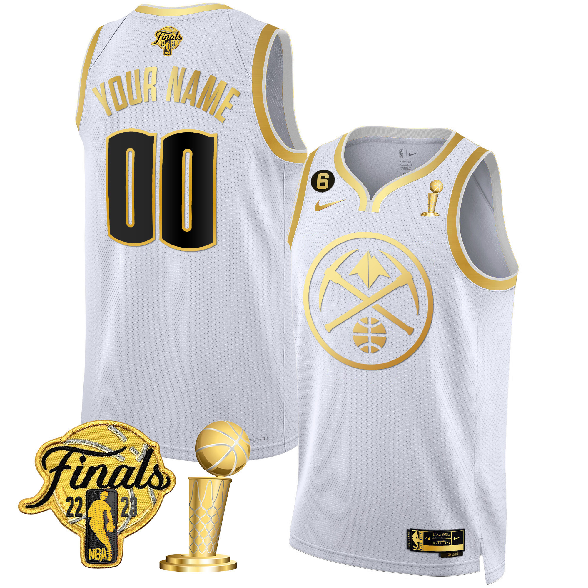Men's Denver Nuggets 2023 Finals & Champions Patch Gold Special Custom White Gold Jersey - All Stitched