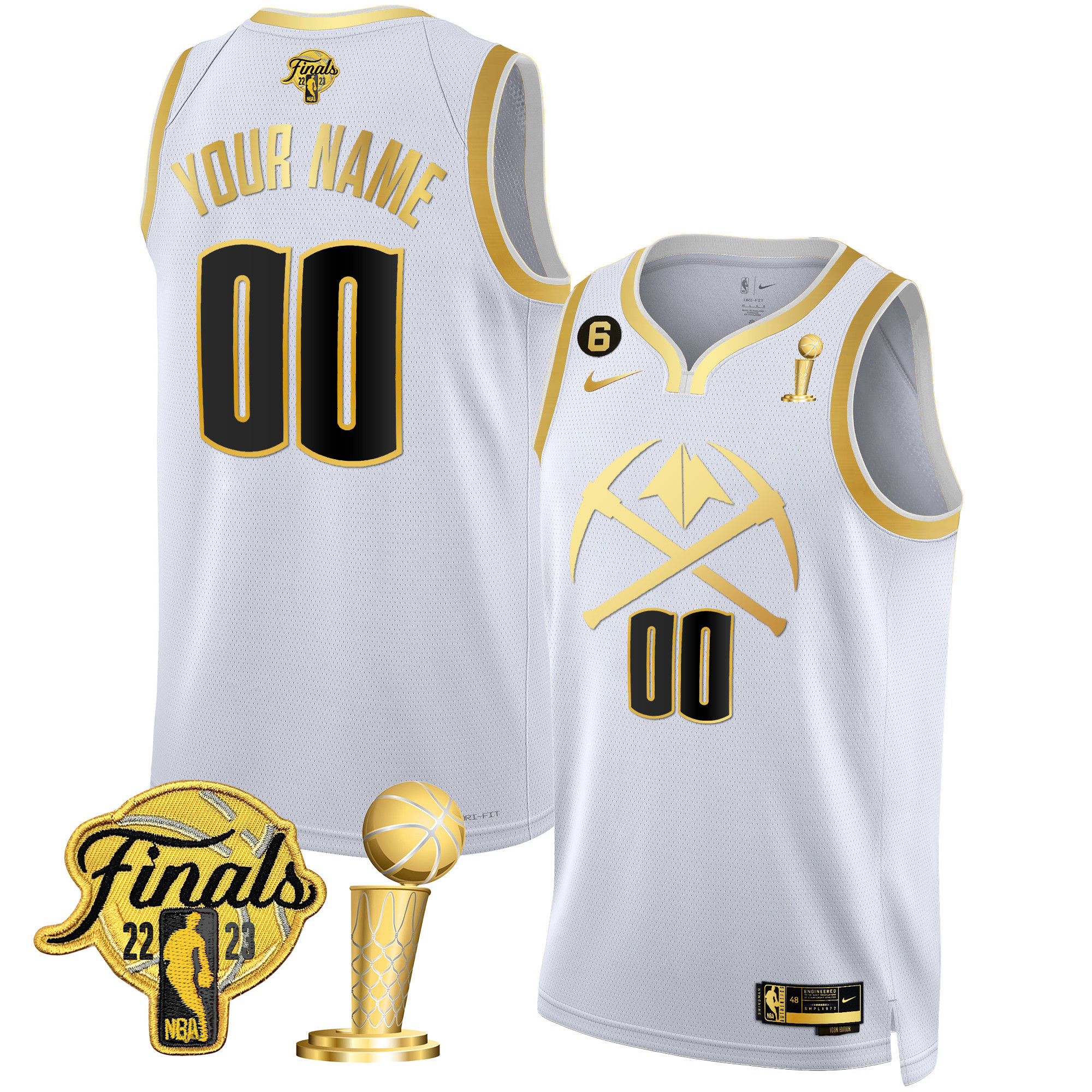 Men's Denver Nuggets 2023 Finals & Champions Patch Gold Special Custom White Gold Jersey V2 - All Stitched