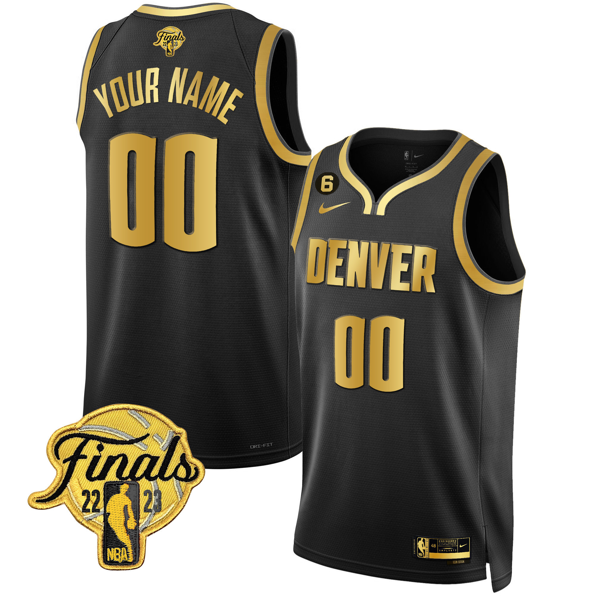 Men's Denver Nuggets 2023 Finals Patch Black & White Gold Custom Black Gold Jersey - All Stitched