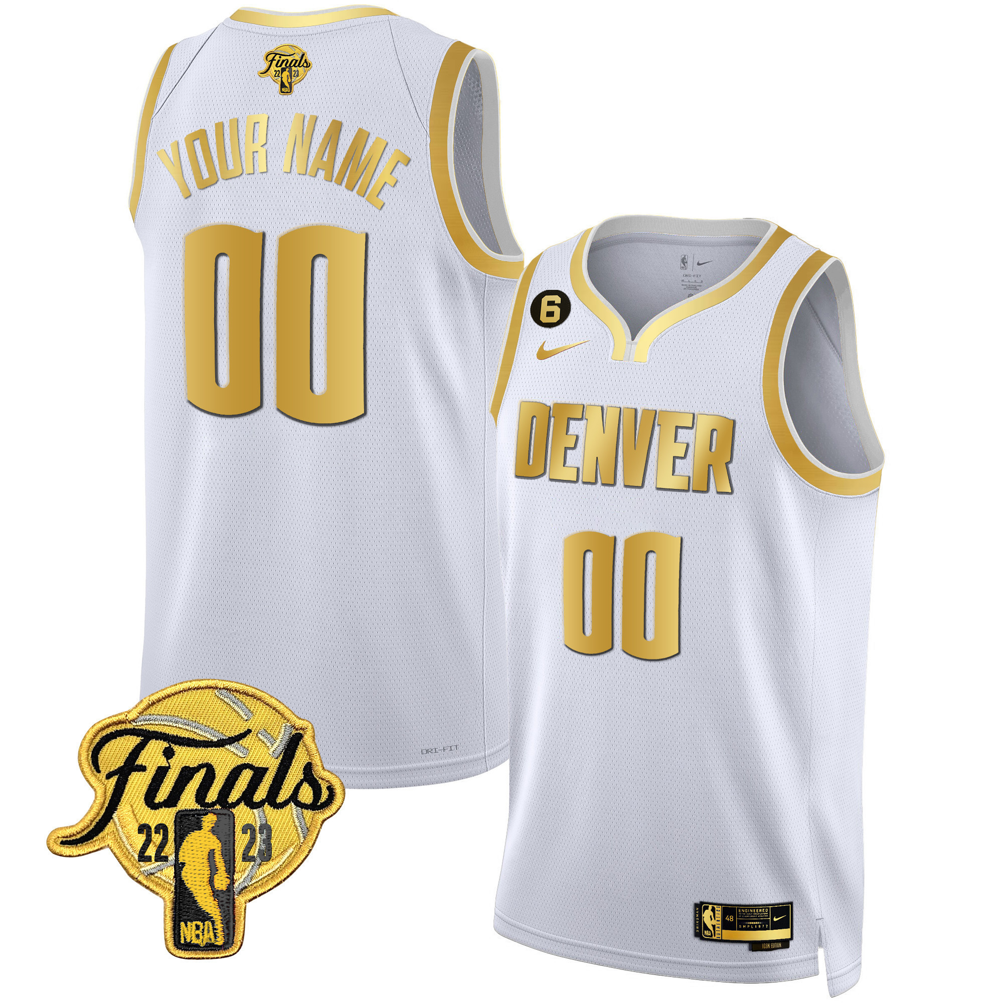 Men's Denver Nuggets 2023 Finals Patch Black & White Gold Custom White Gold Jersey - All Stitched