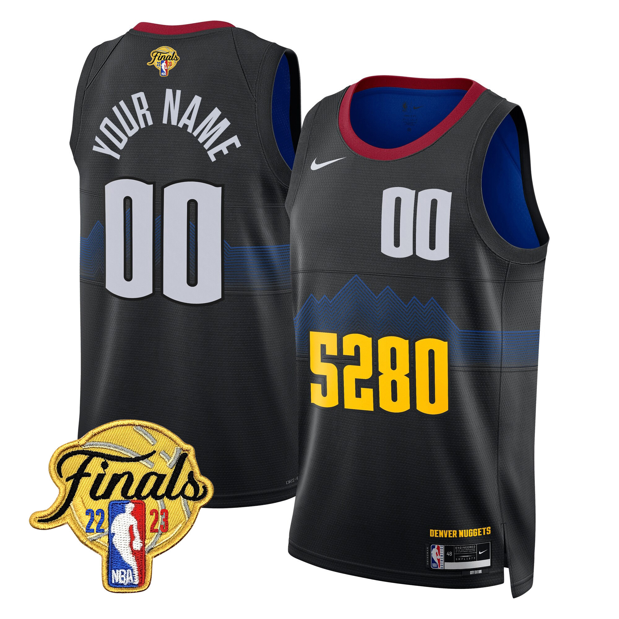 Men's Denver Nuggets 2023 Finals Patch Collection Custom 5280 City Jersey V2 - All Stitched