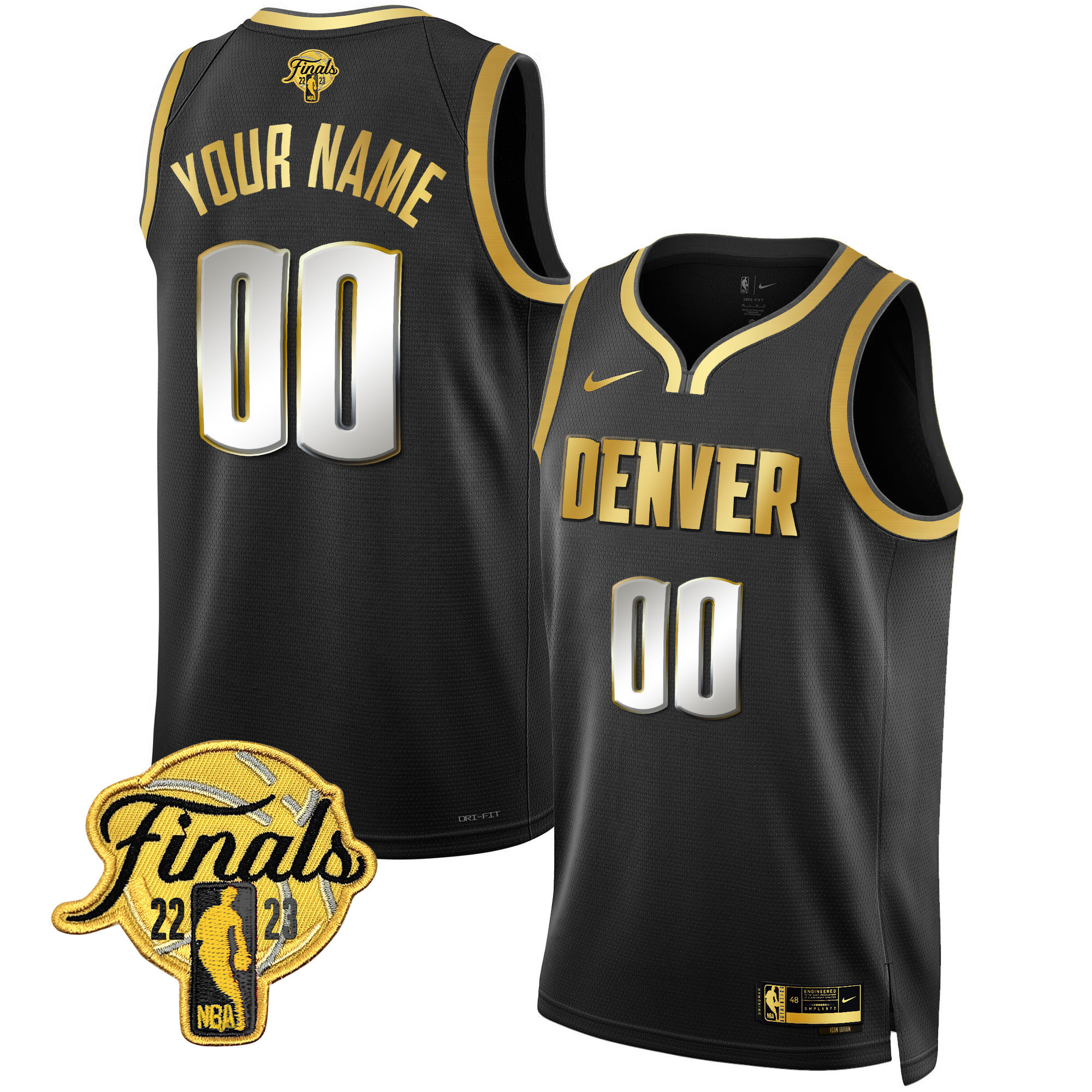Men's Denver Nuggets 2023 Finals Patch Collection Custom Black Limited Jersey V2 - All Stitched