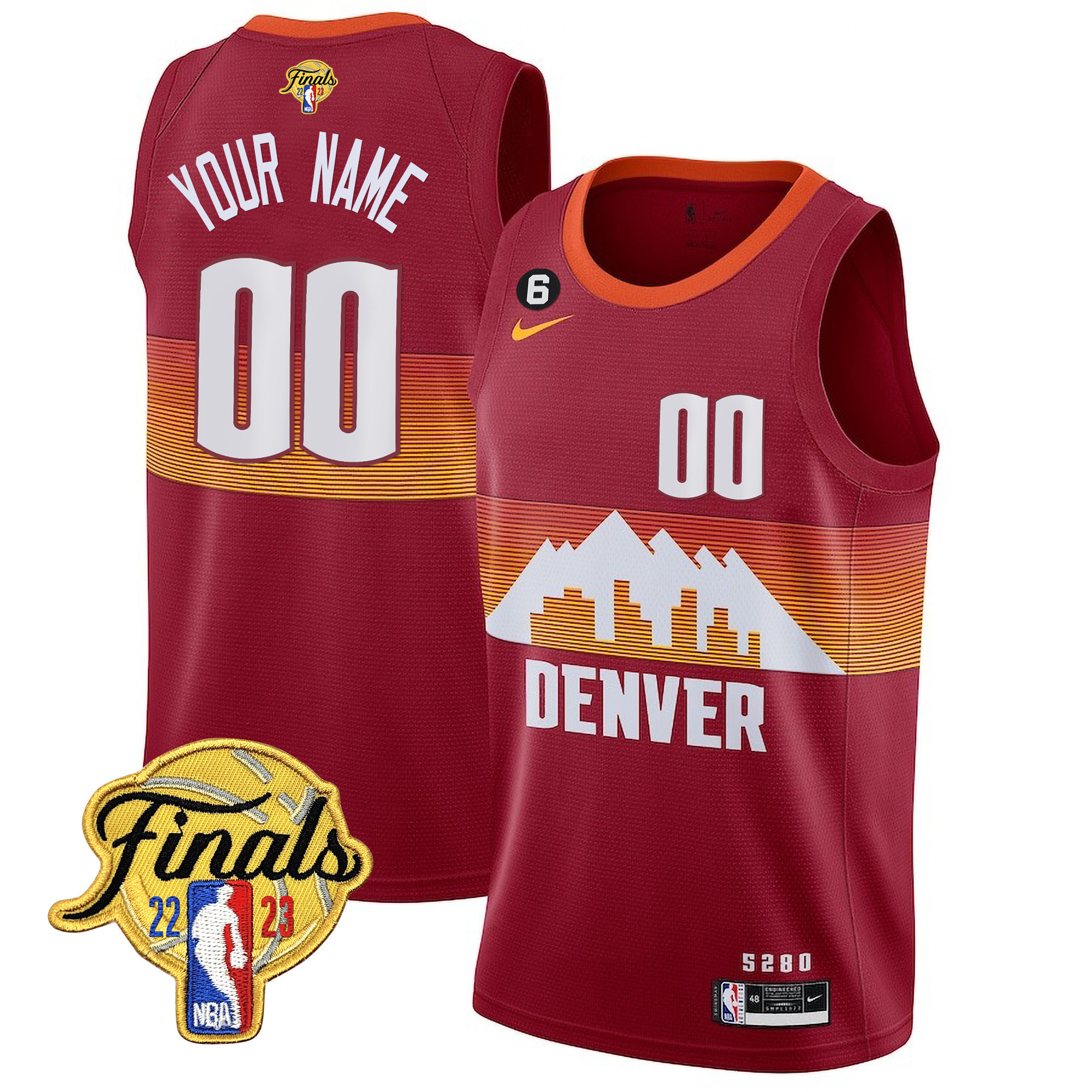 Men's Denver Nuggets 2023 Finals Patch Collection Custom City Red Jersey V2 - All Stitched
