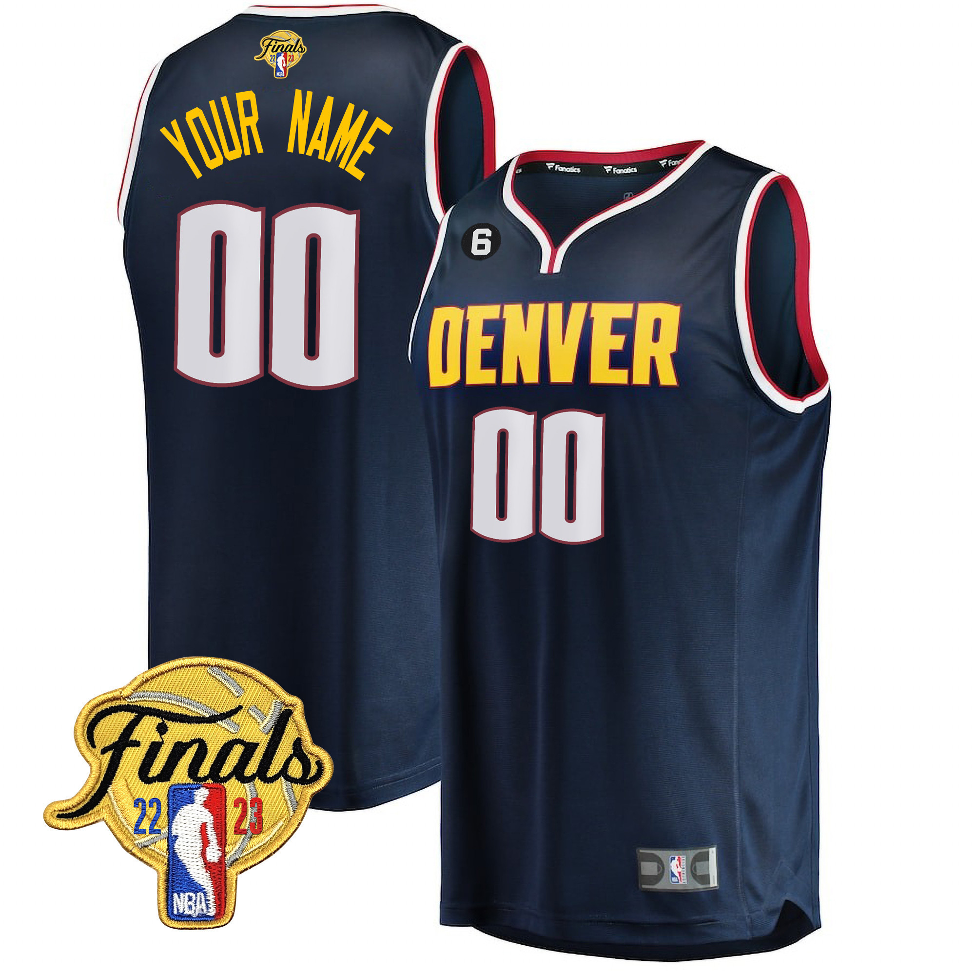 Men's Denver Nuggets 2023 Finals Patch Collection Custom Icon Navy Jersey V2 - All Stitched