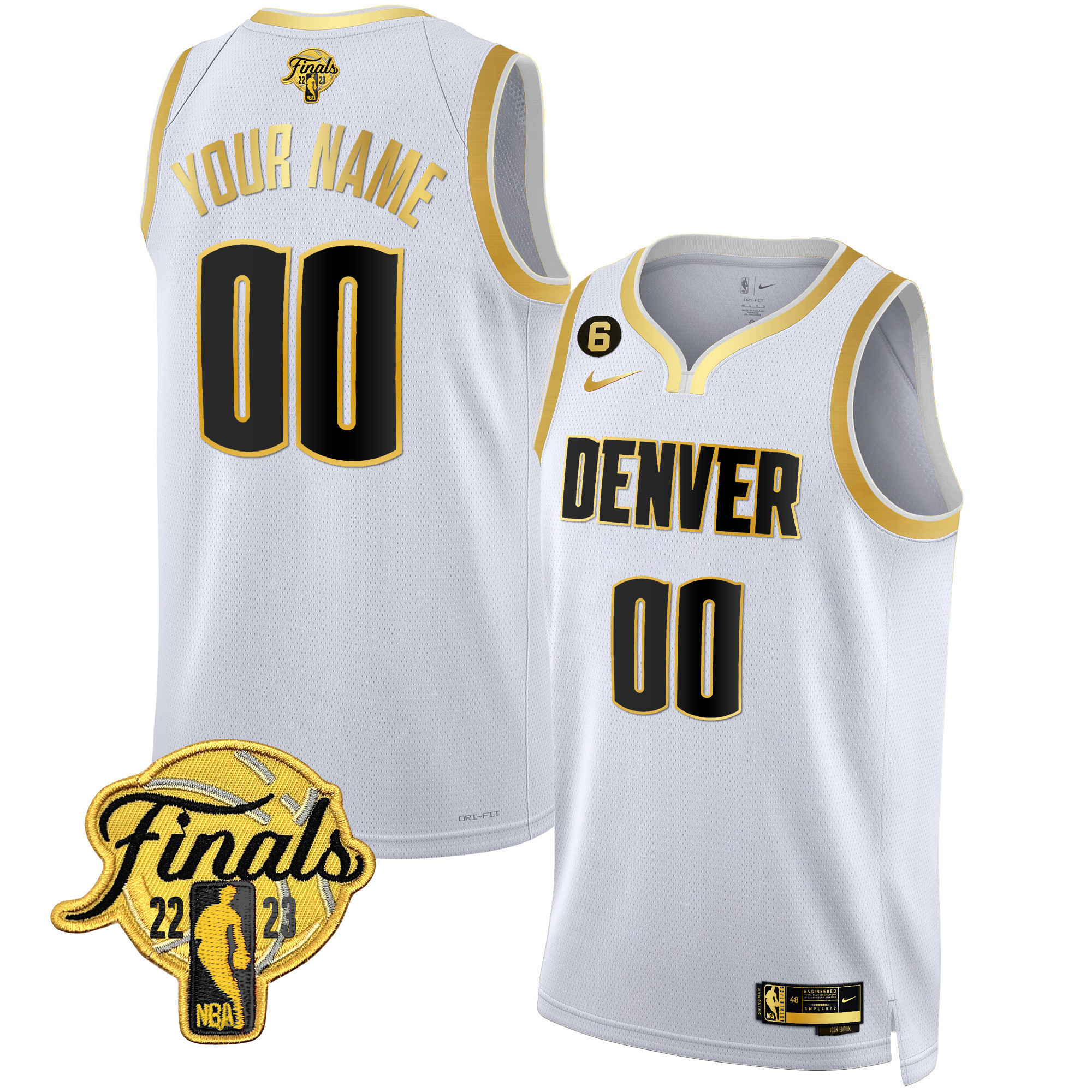 Men's Denver Nuggets 2023 Finals Patch Collection Custom White Gold Jersey - All Stitched