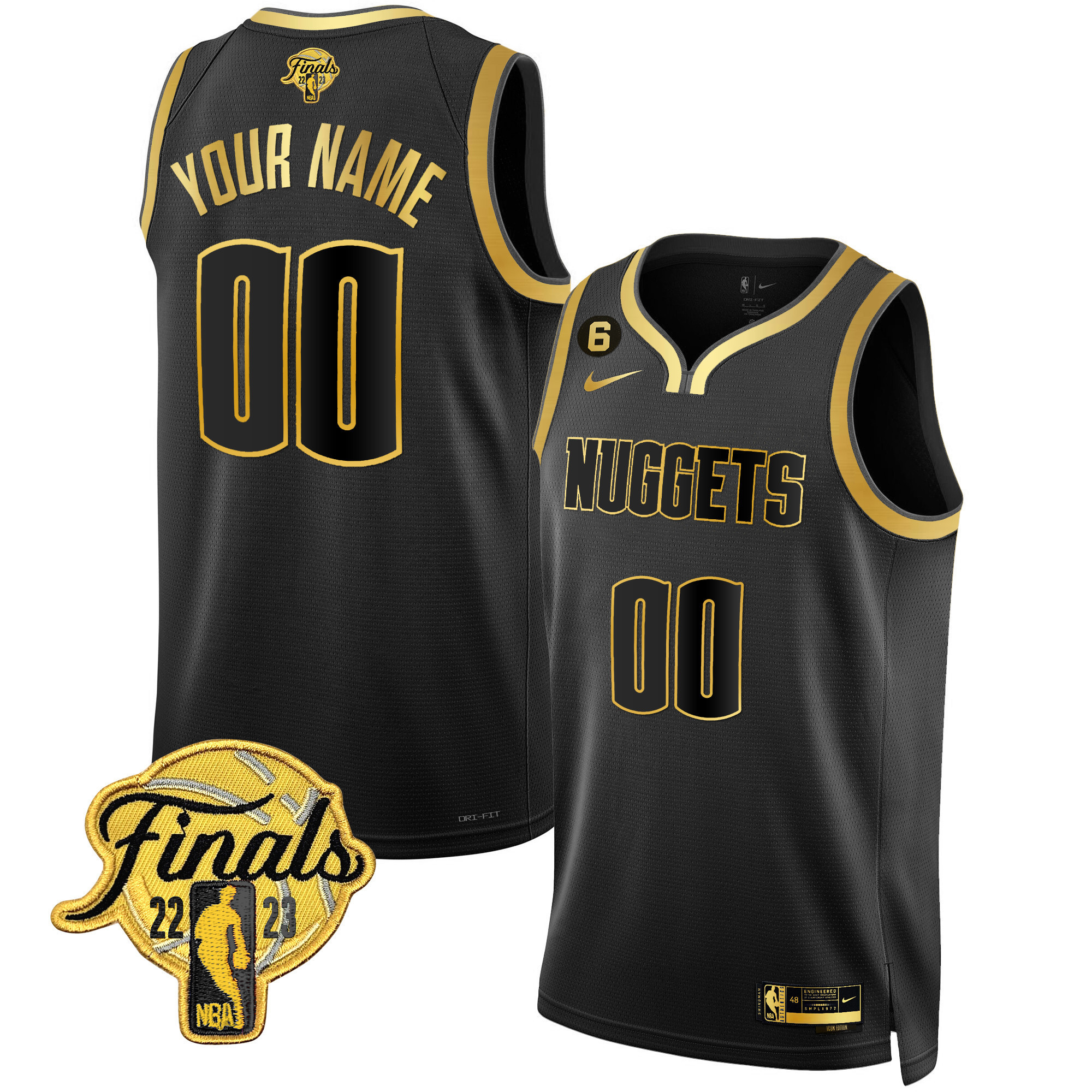 Men's Denver Nuggets 2023 Finals Patch Gold Custom Black Gold Jersey - All Stitched