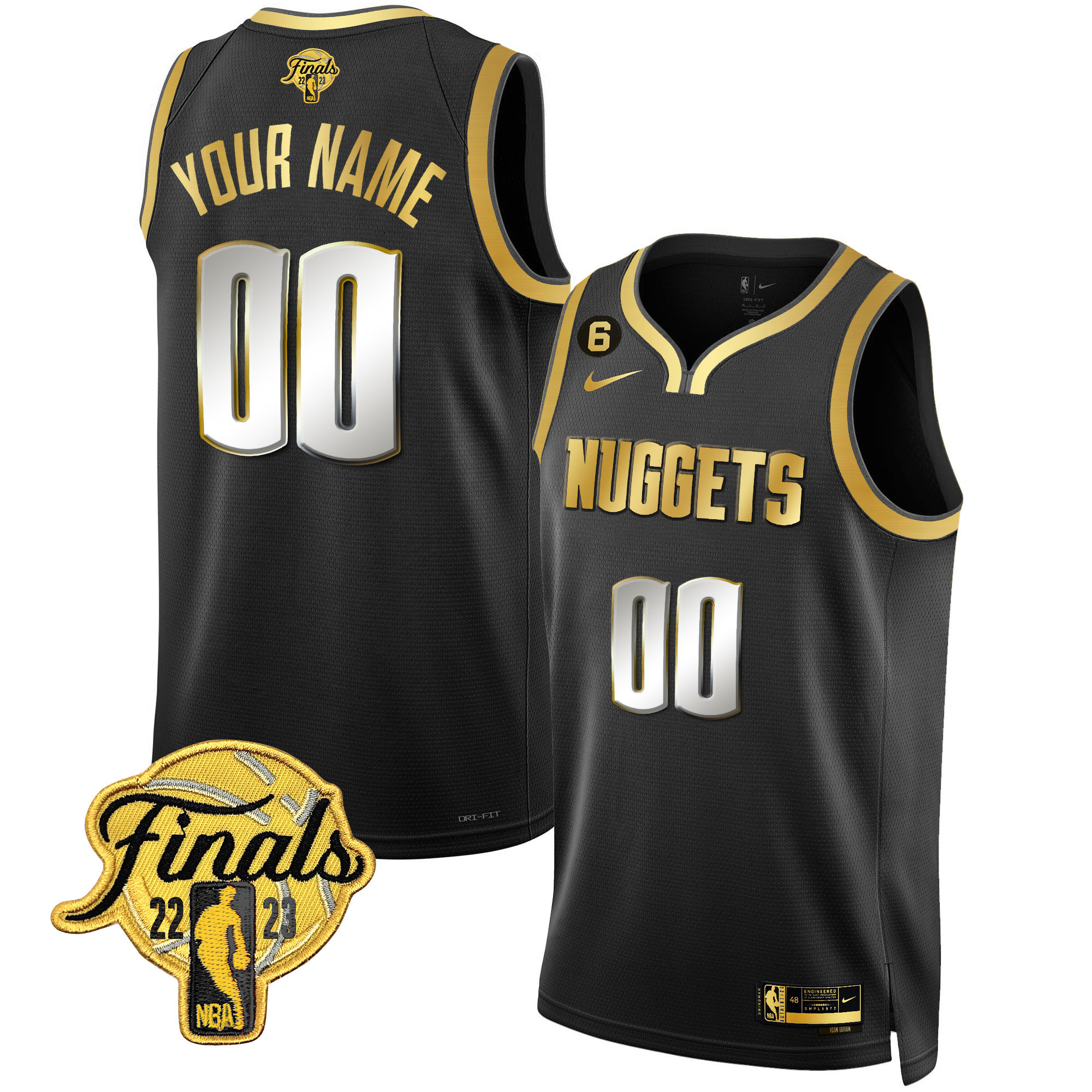 Men's Denver Nuggets 2023 Finals Patch Gold Custom Black Limited Jersey - All Stitched