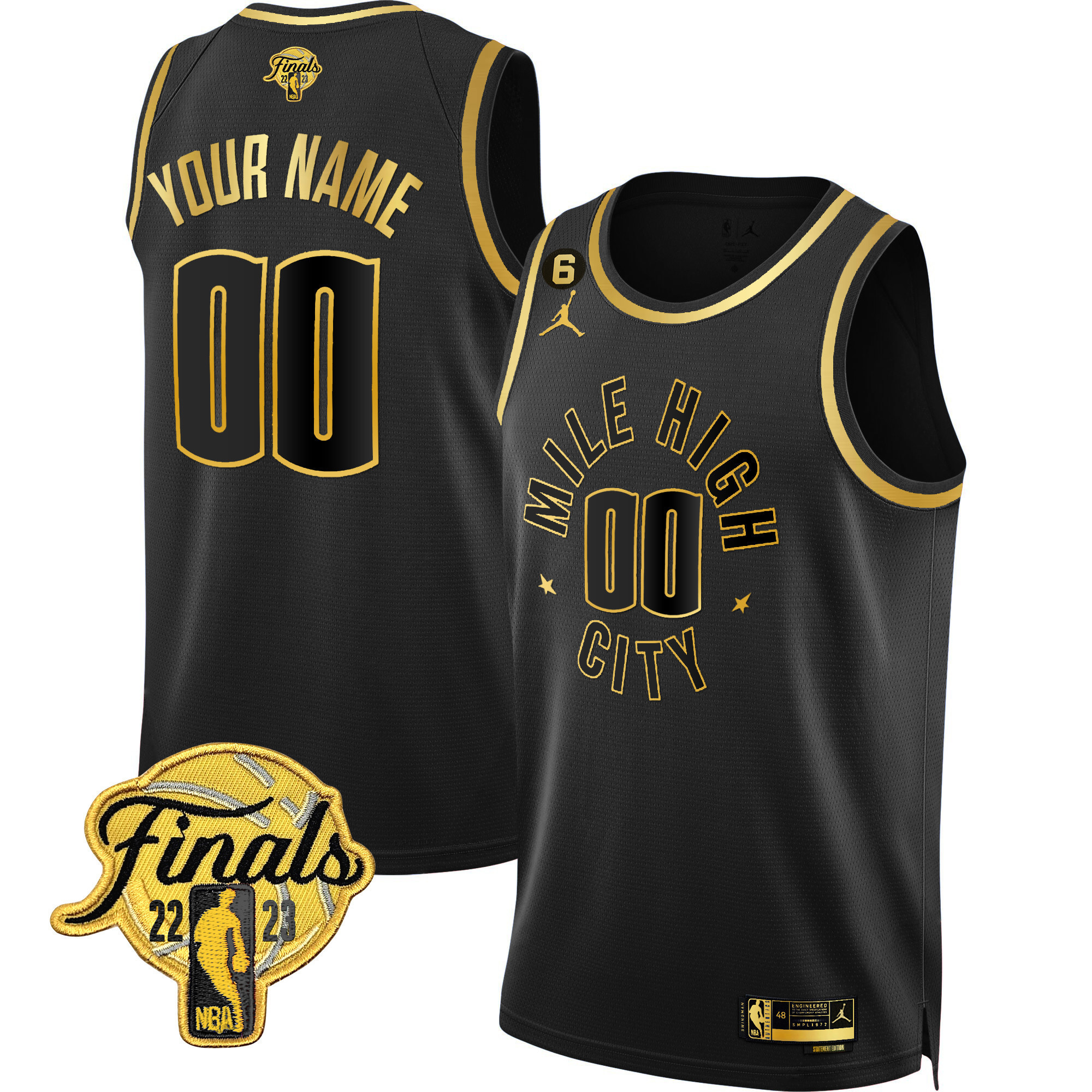 Men's Denver Nuggets 2023 Finals Patch Gold Custom Statement Black Jersey - All Stitched