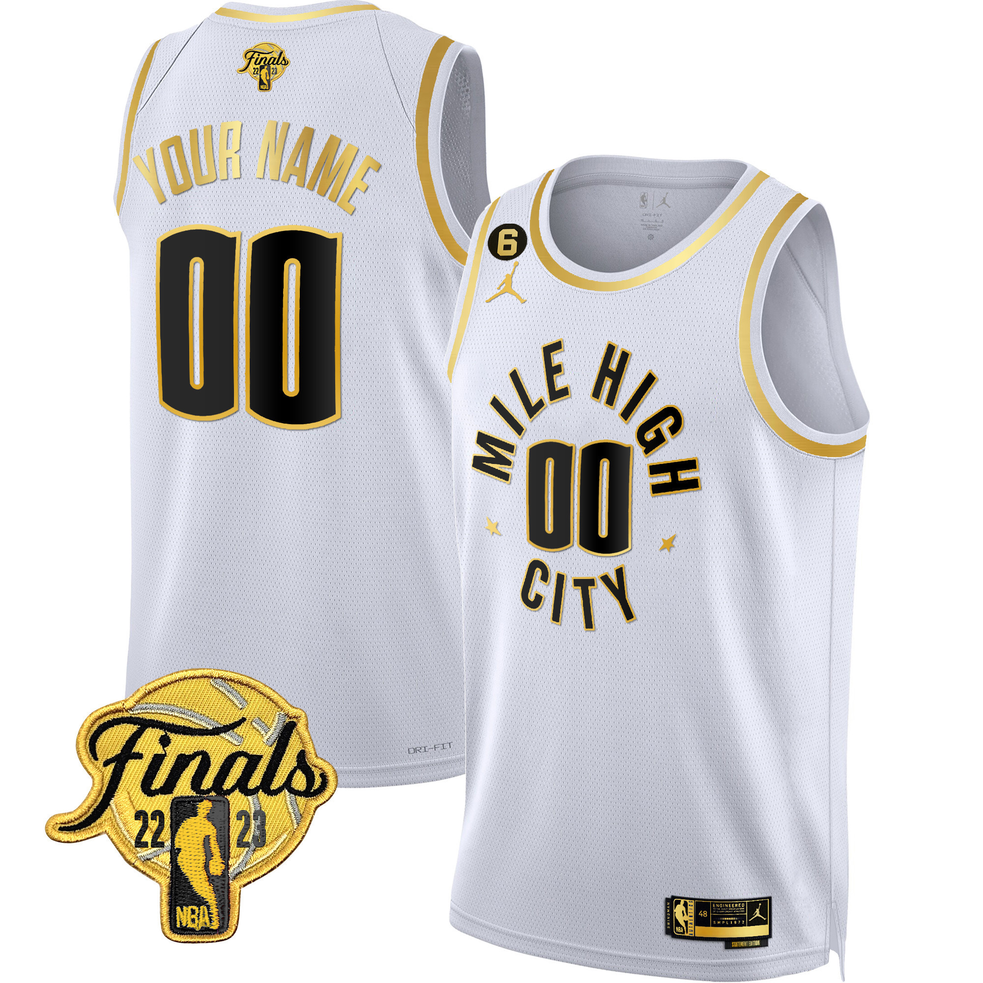 Men's Denver Nuggets 2023 Finals Patch Gold Custom Statement White Jersey - All Stitched